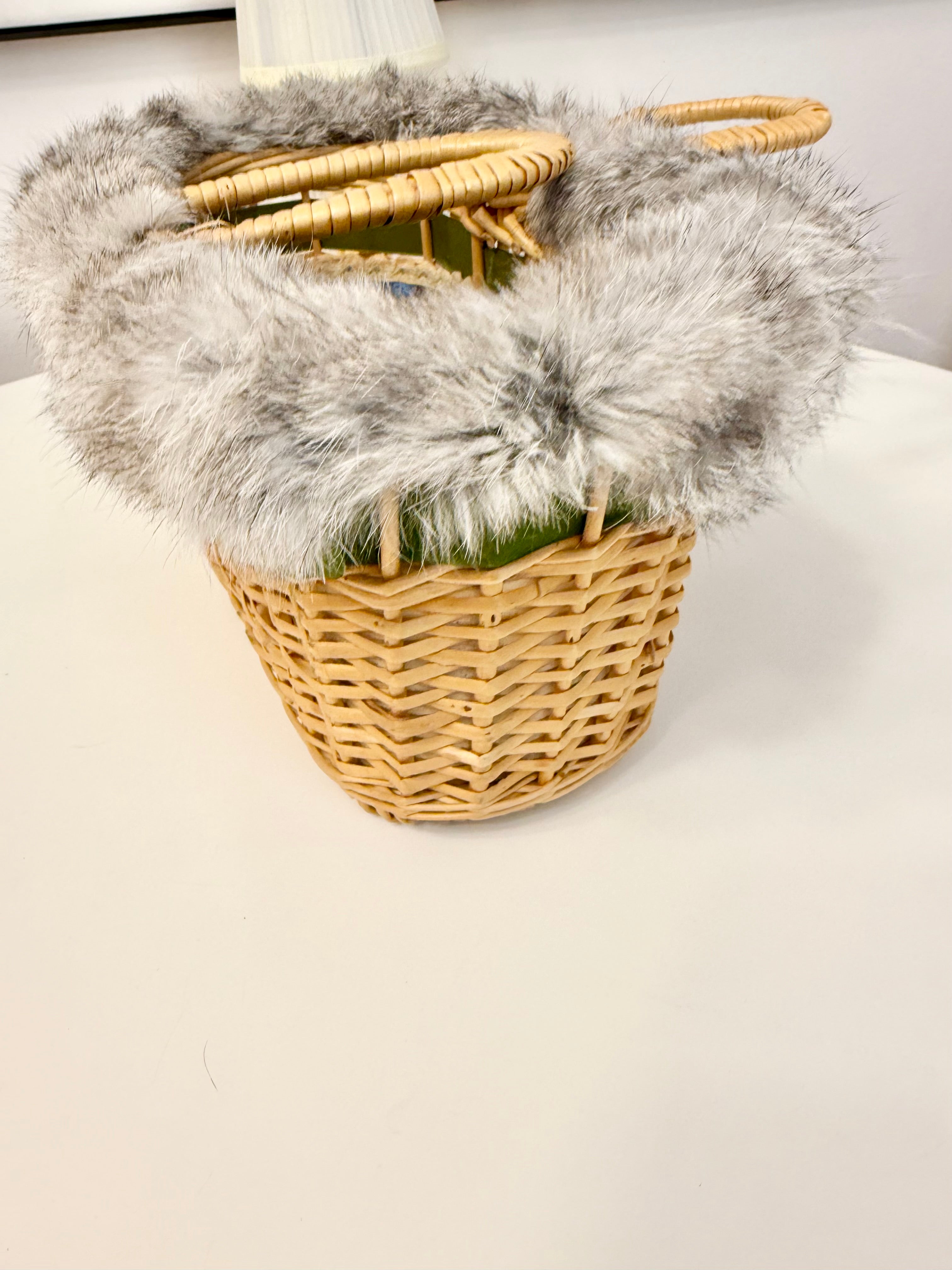 1960's Ladies who lunch basket bag trimmed with silver fox fur....