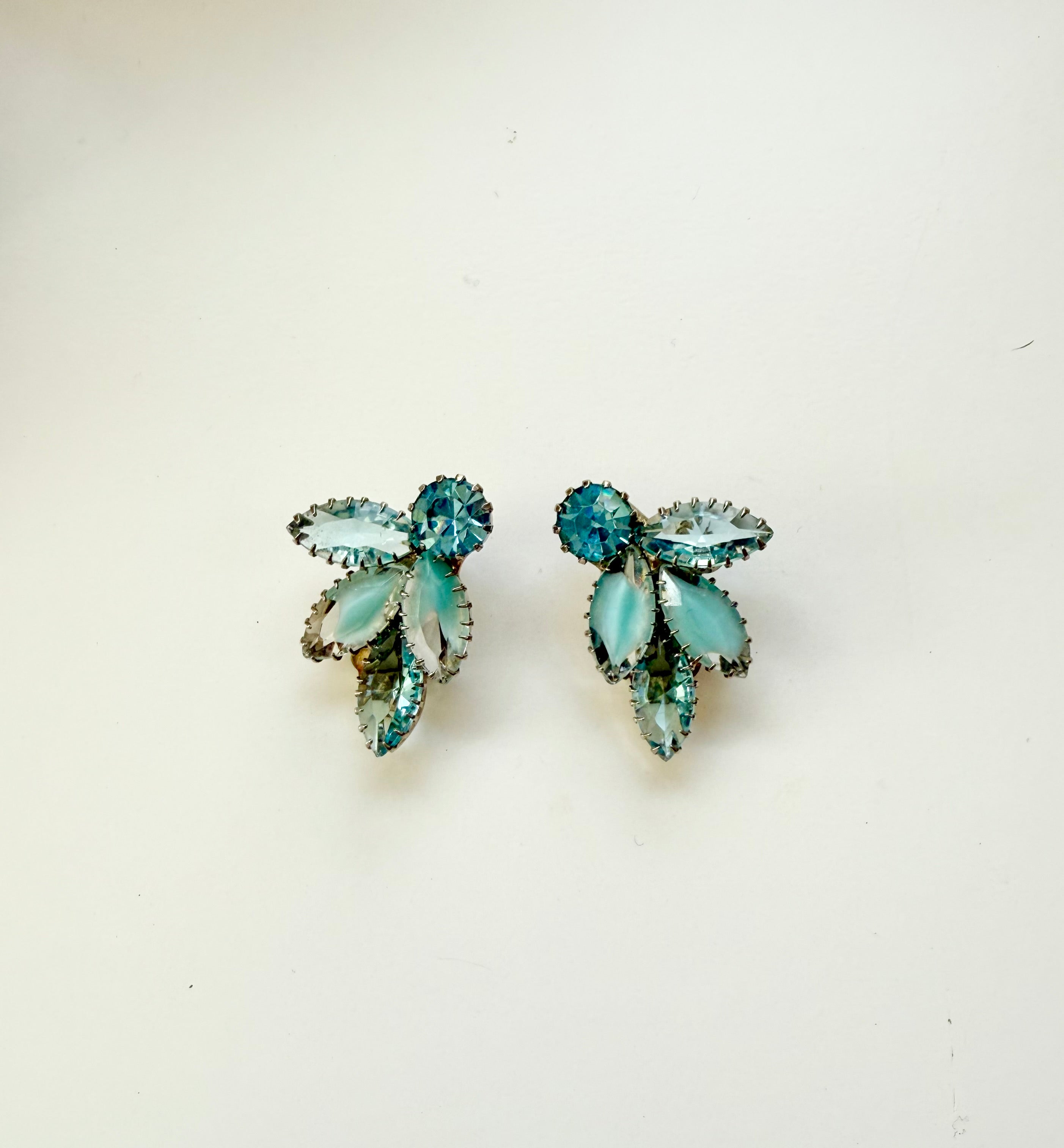 1960's aqua glass super fancy earrings....so elegant