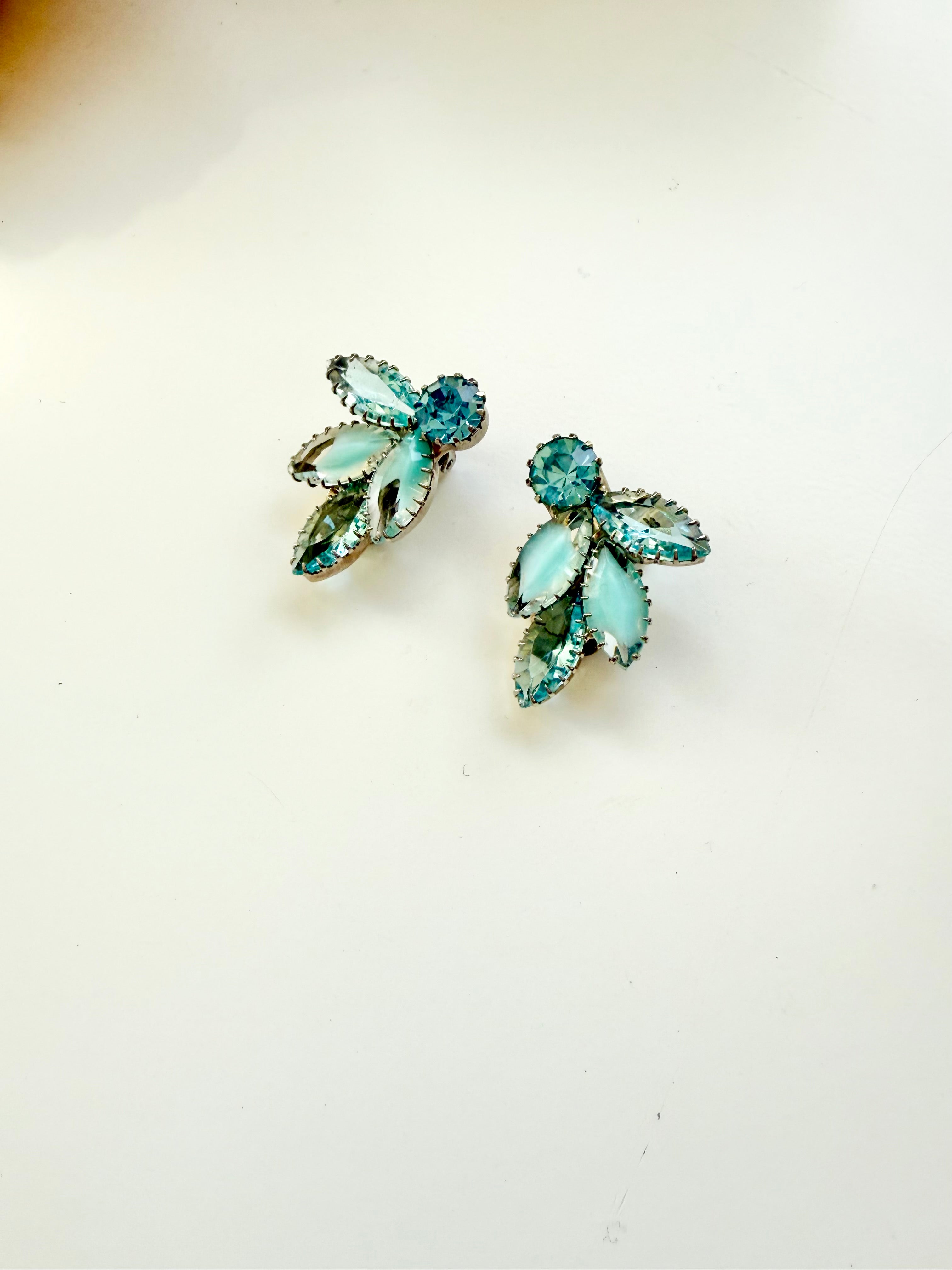 1960's aqua glass super fancy earrings....so elegant