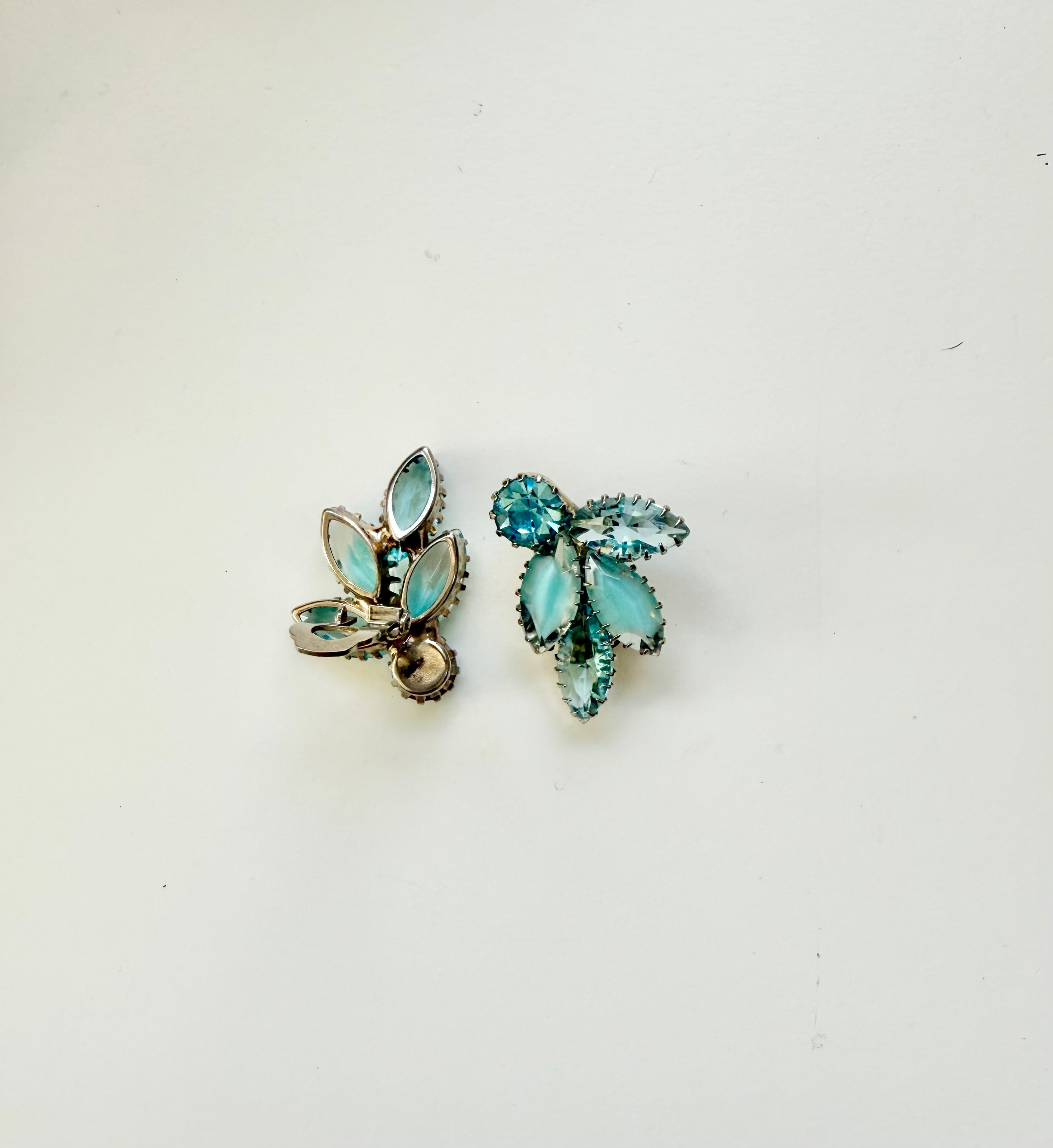 1960's aqua glass super fancy earrings....so elegant
