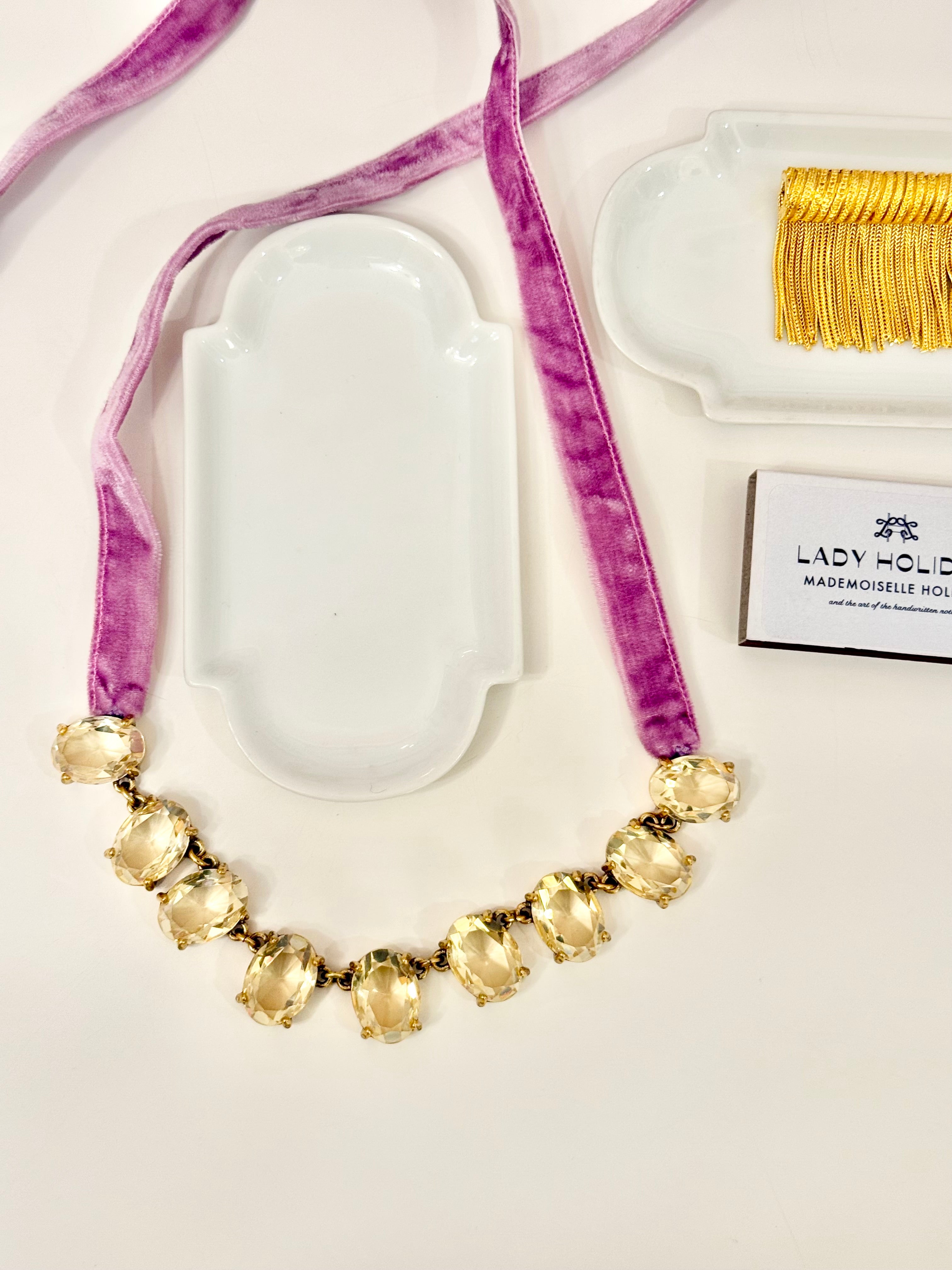 Fun, and fancy french velvet and yellow glass necklace...