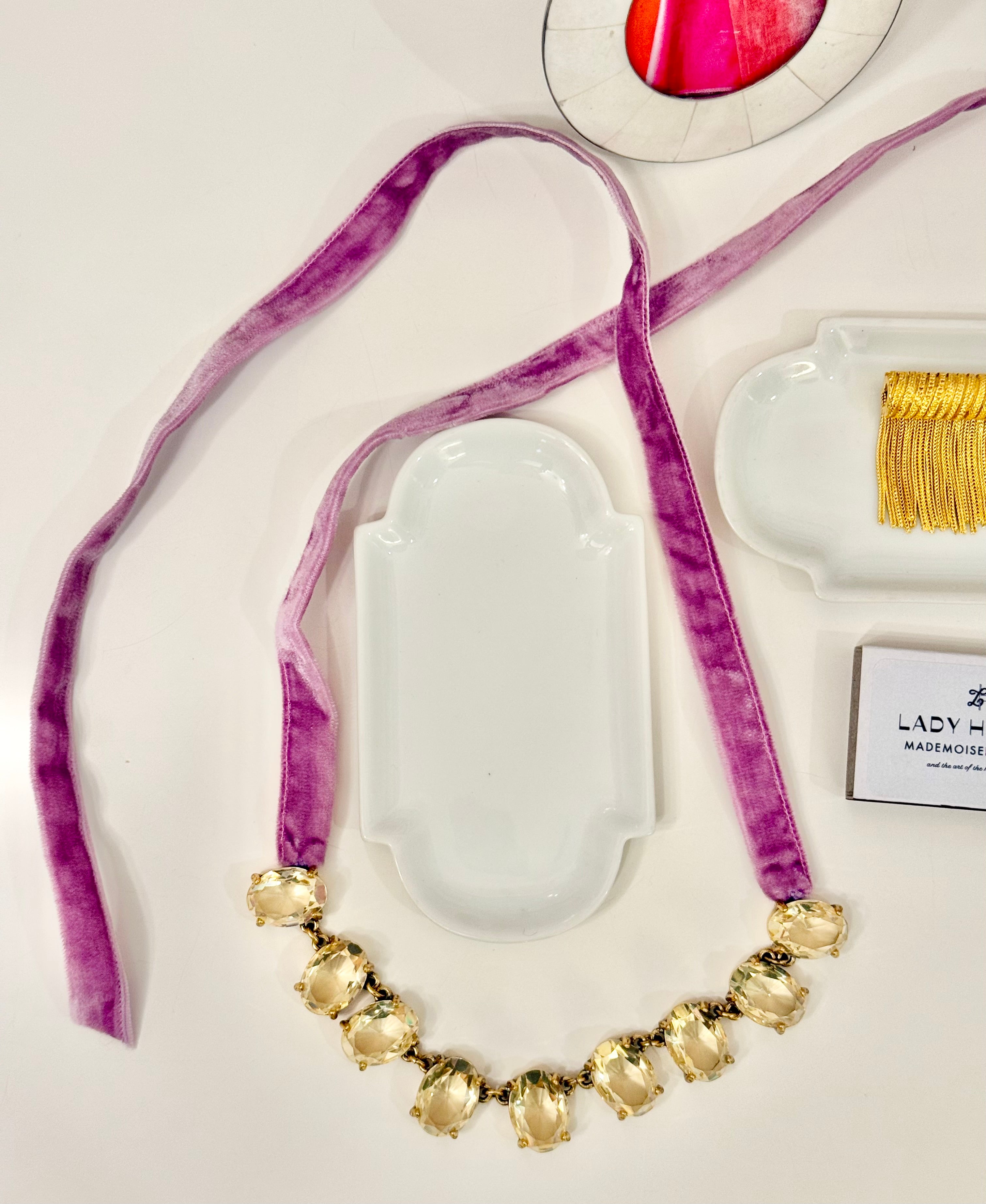 Fun, and fancy french velvet and yellow glass necklace...