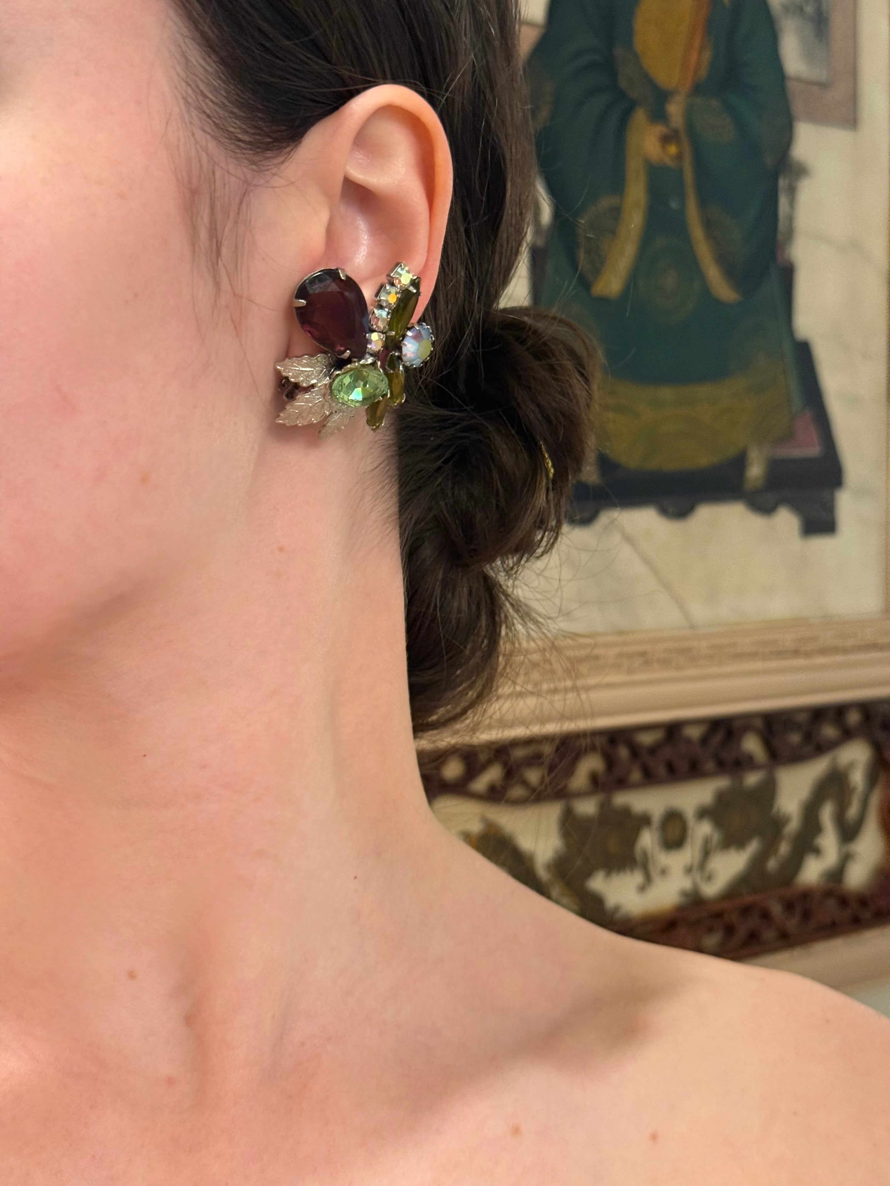 1960's most delicious ameythst glass clip on earrings... so fancy