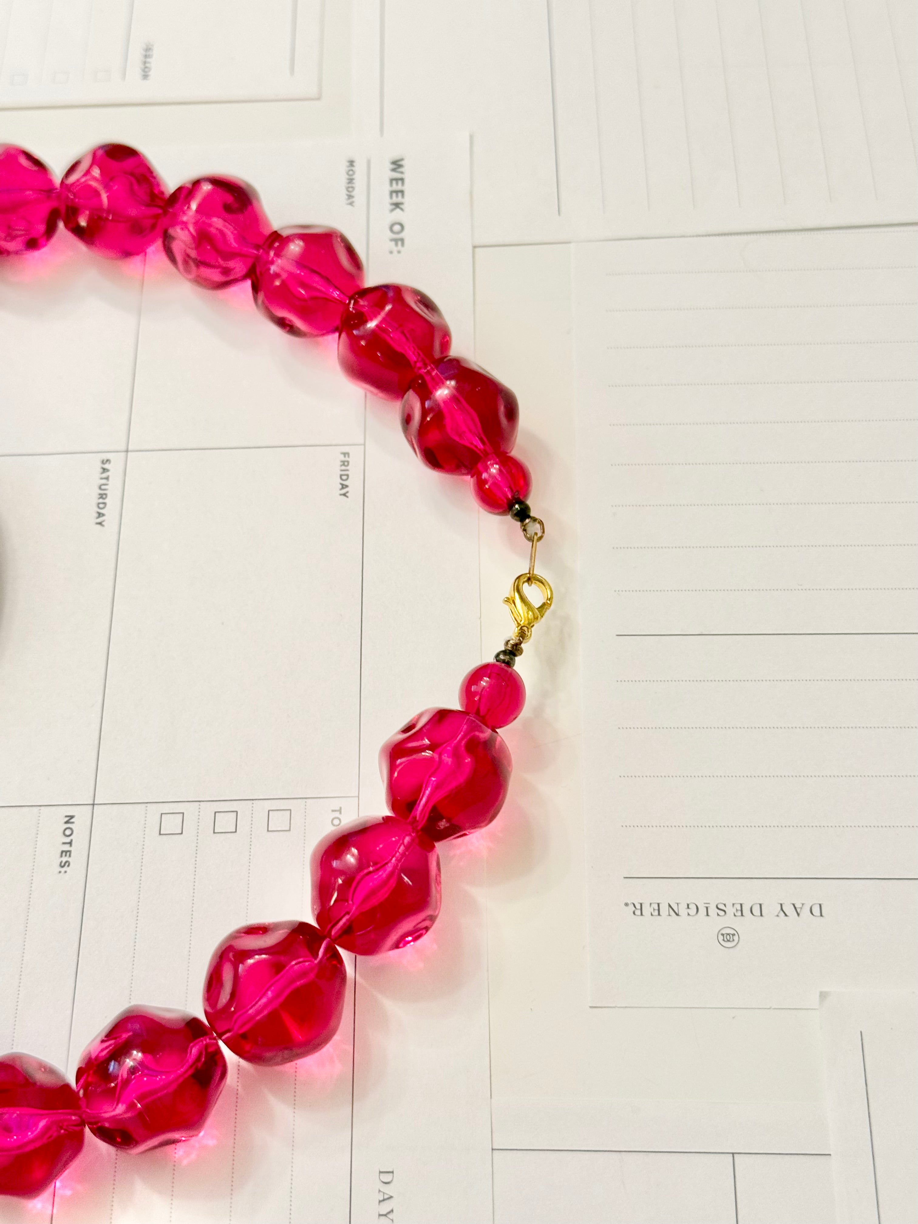 Vintage genuine darling pink lucite beaded necklace.