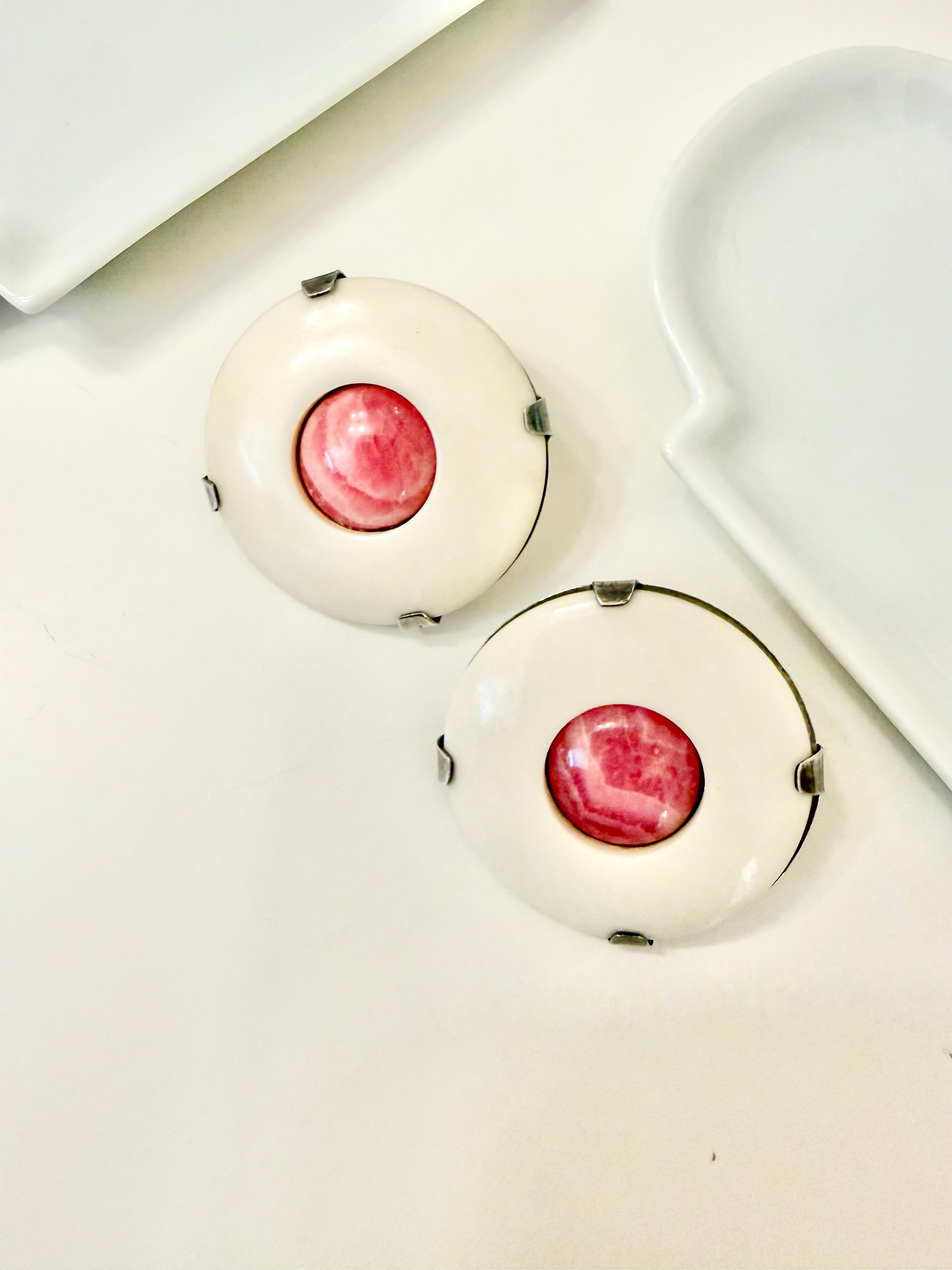 The most feminine cream and pink agate button earrings.