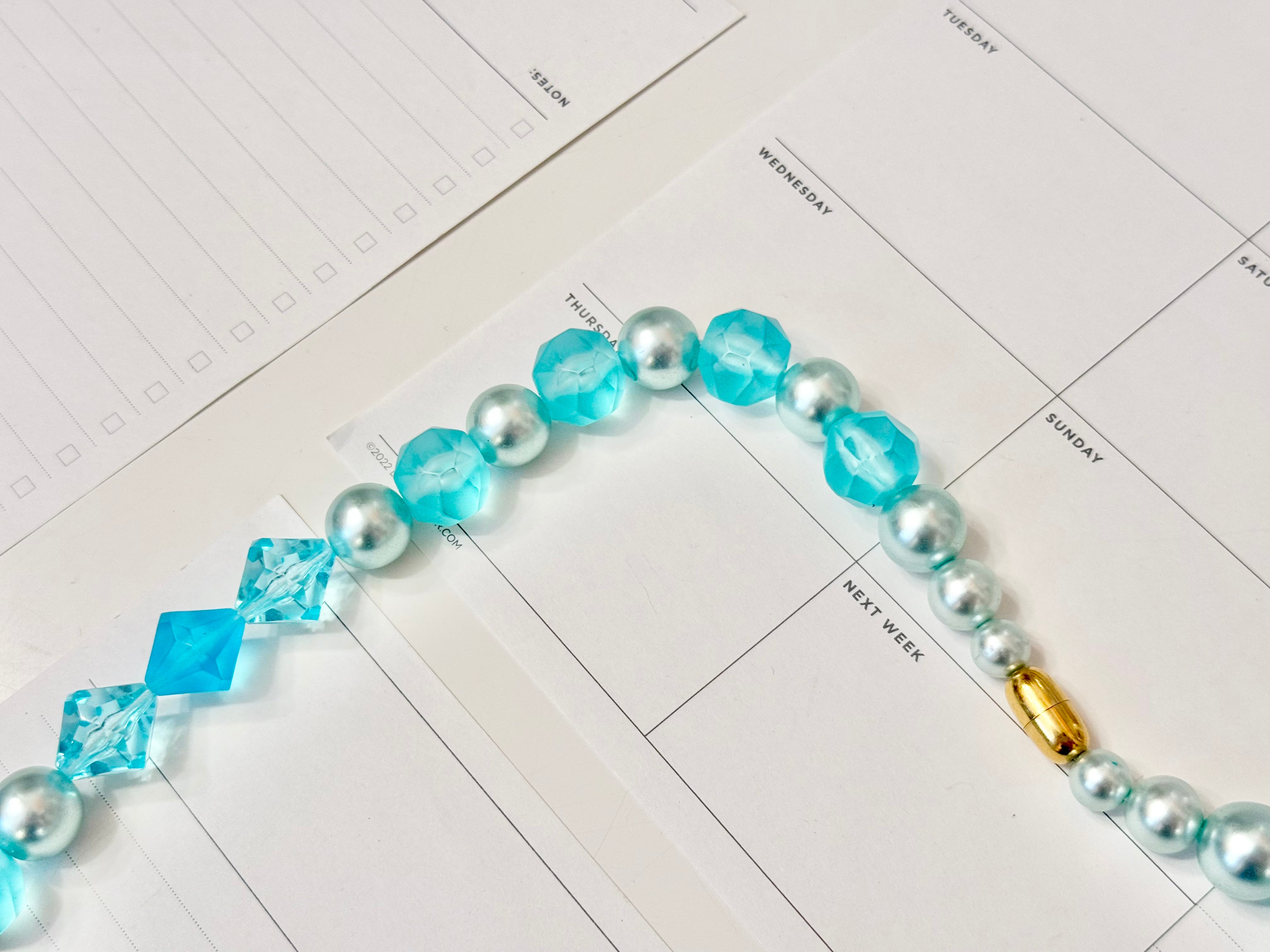 The most perfect aqua lucite long beaded necklace...