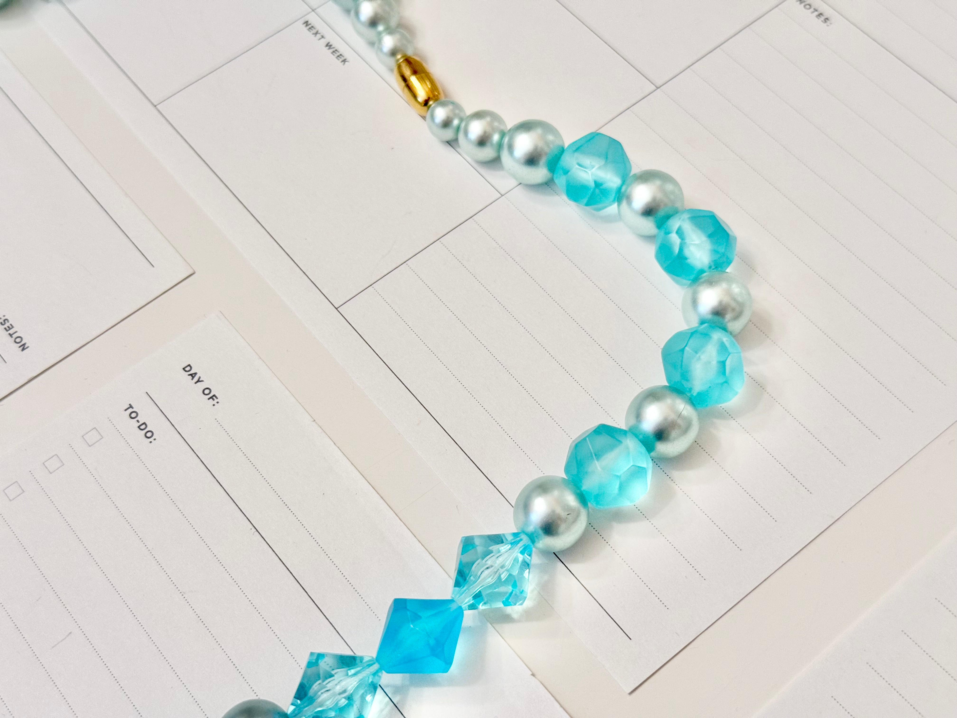 The most perfect aqua lucite long beaded necklace...
