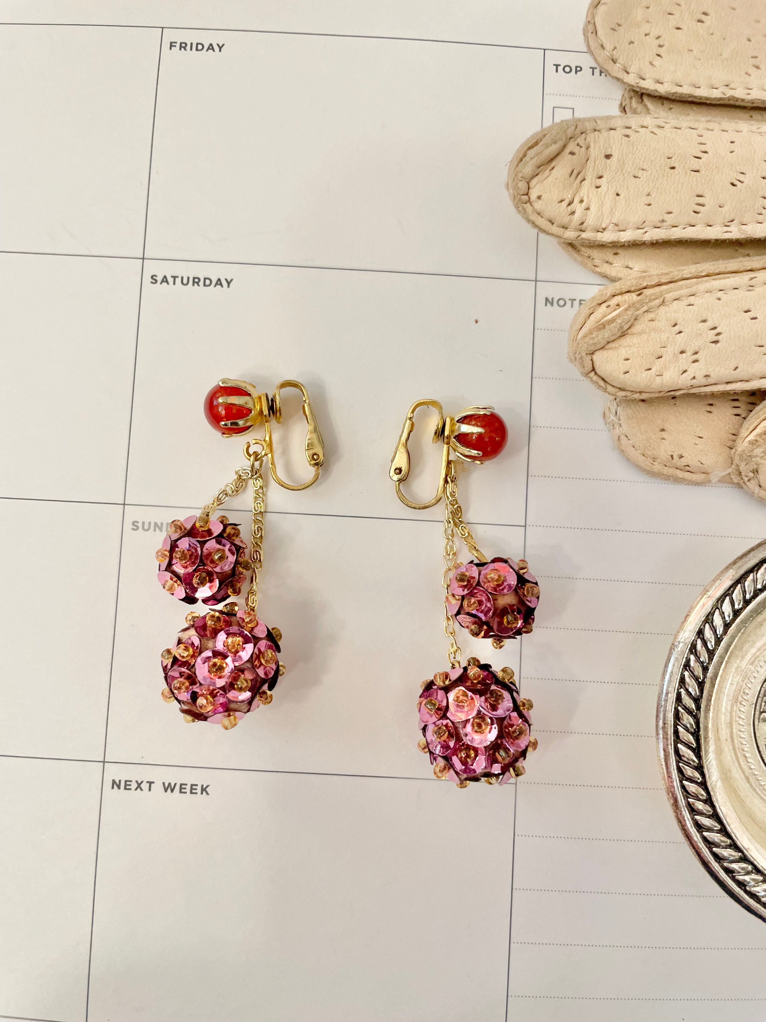 1960's Flirty gal pretty pink sequin drop earrings... so lovely