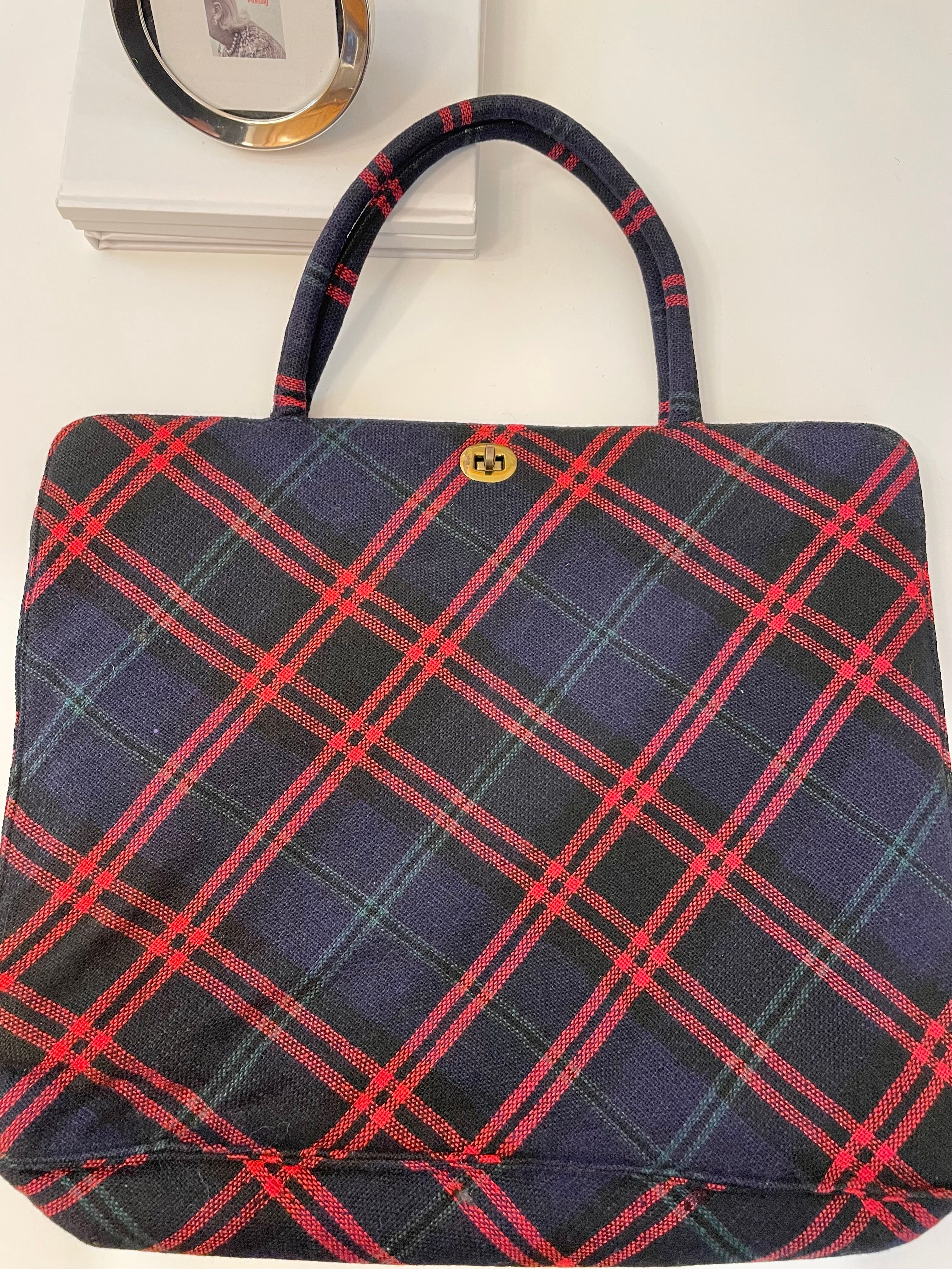 Vintage rare Margaret Smith, wool plaid tote bag.... so classy