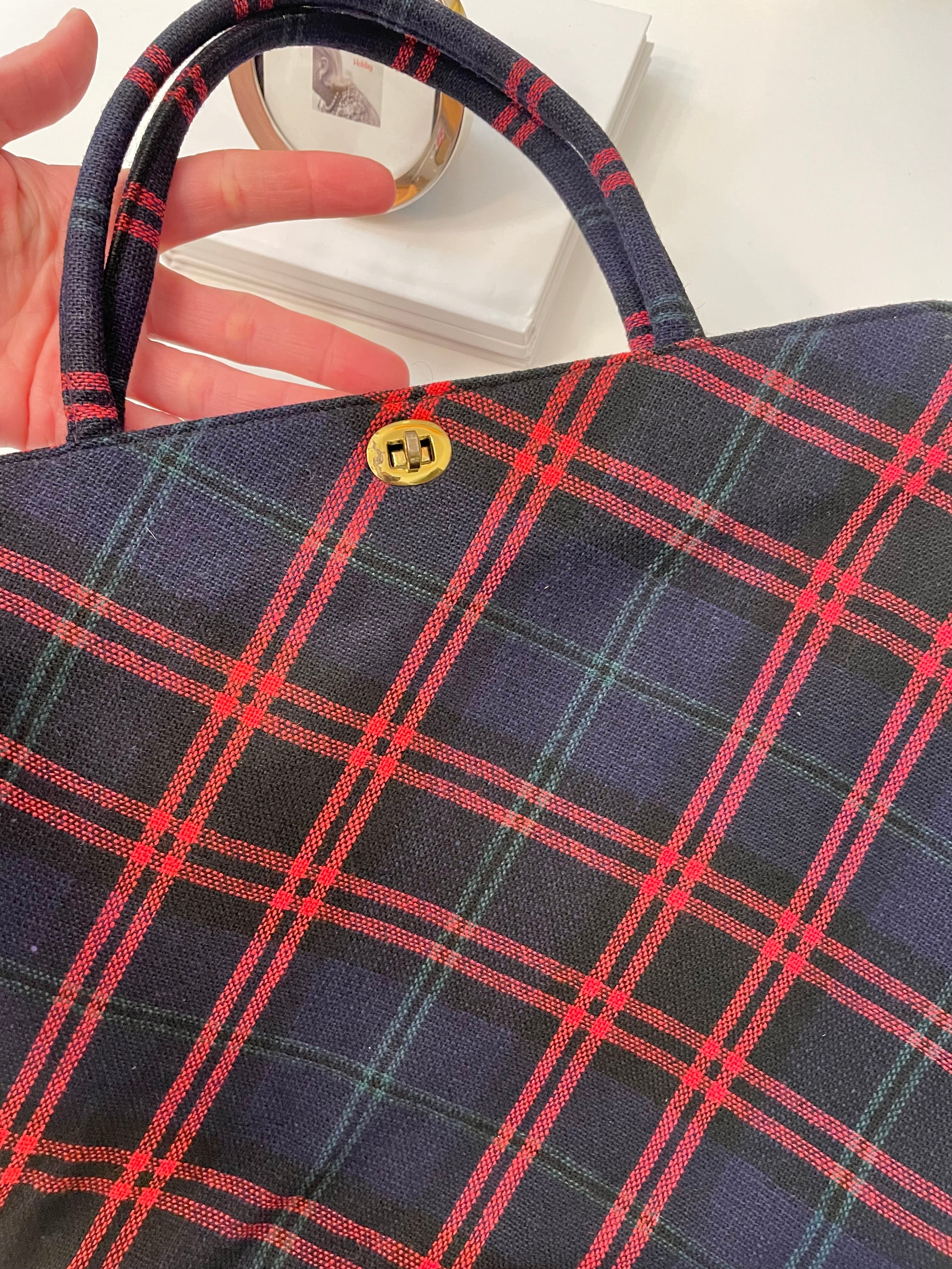 Vintage rare Margaret Smith, wool plaid tote bag.... so classy
