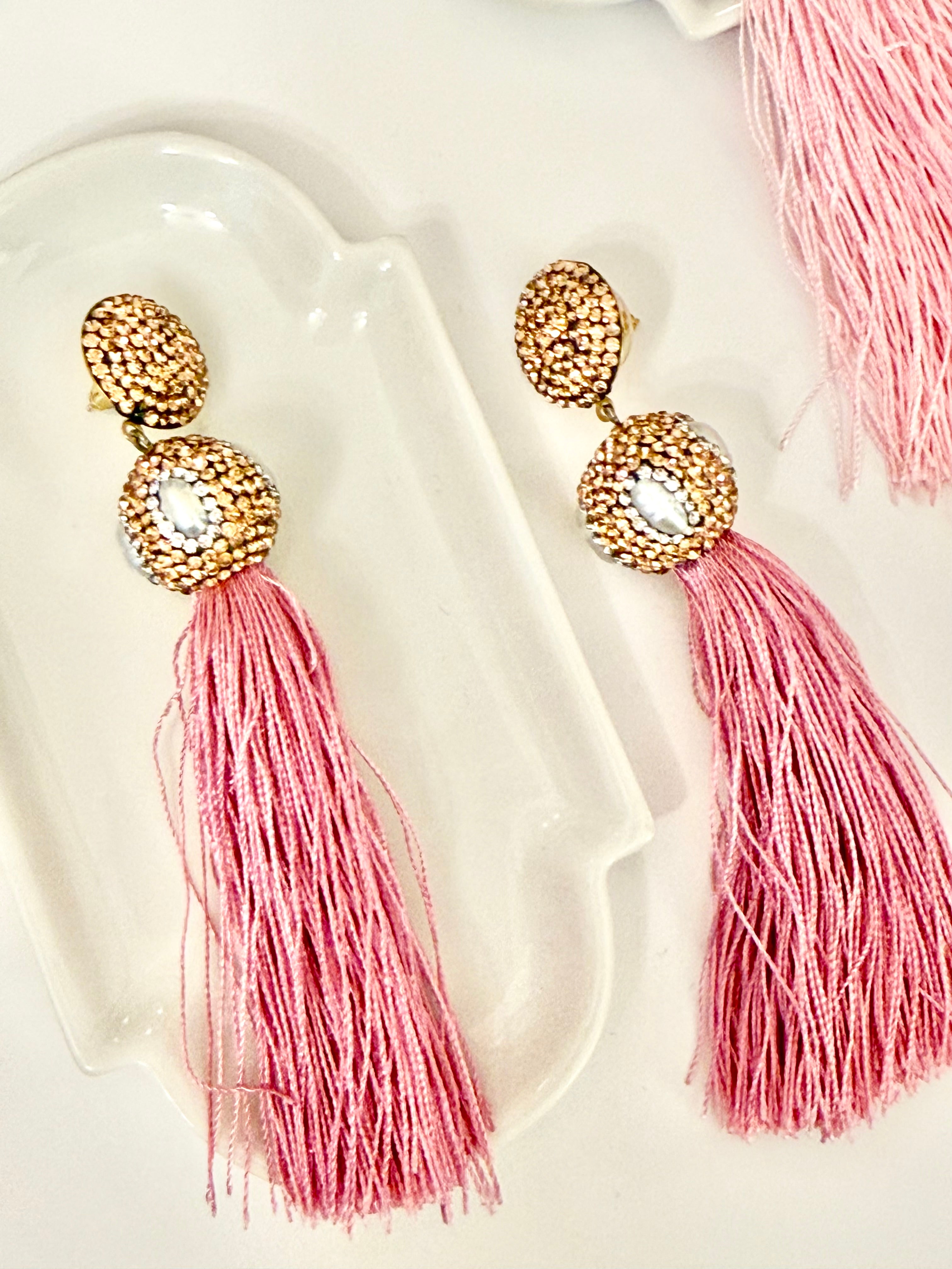 The most lovely pink tassel earrings with semi precious stones (Copy)