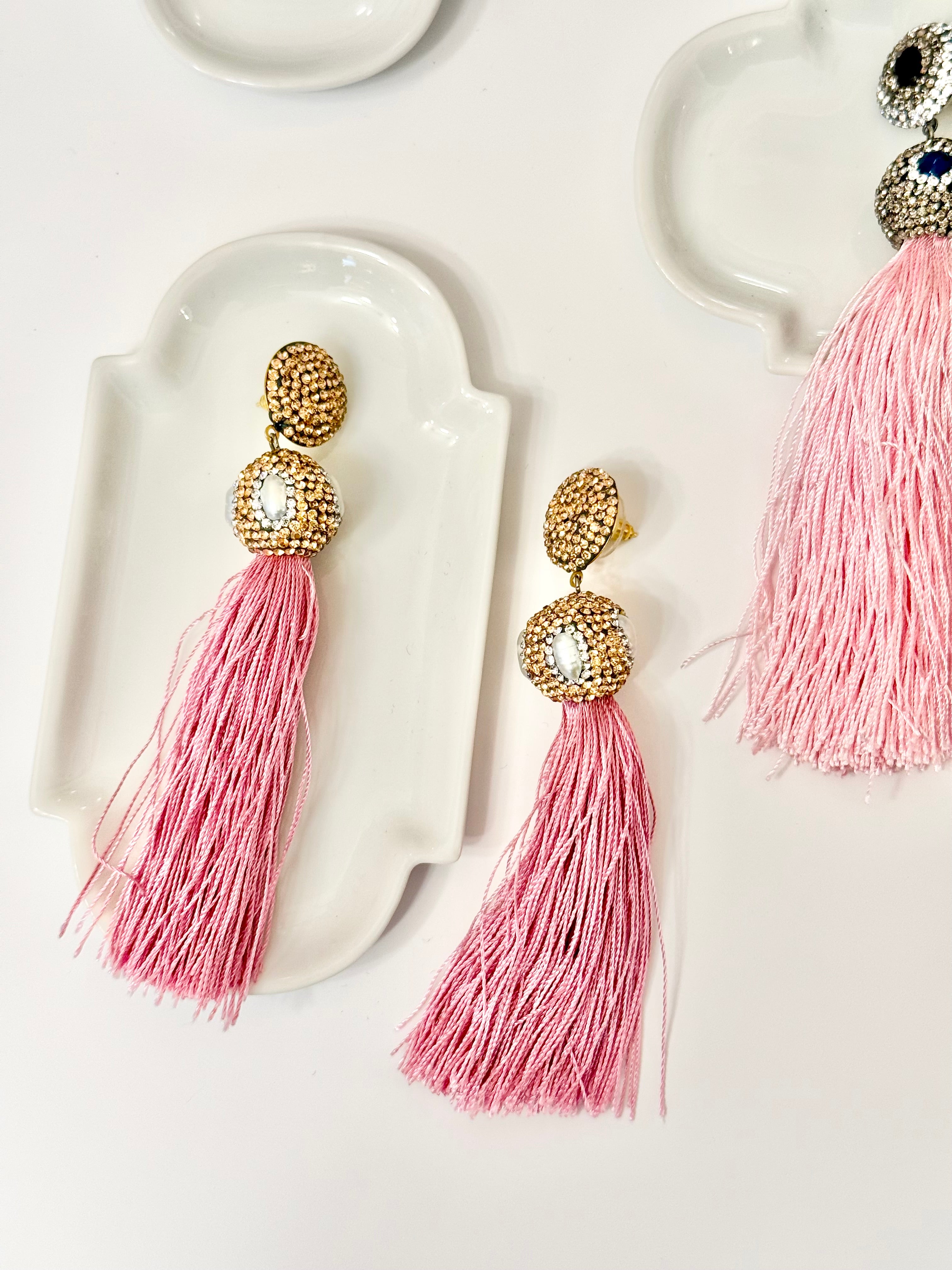 The most lovely pink tassel earrings with semi precious stones (Copy)
