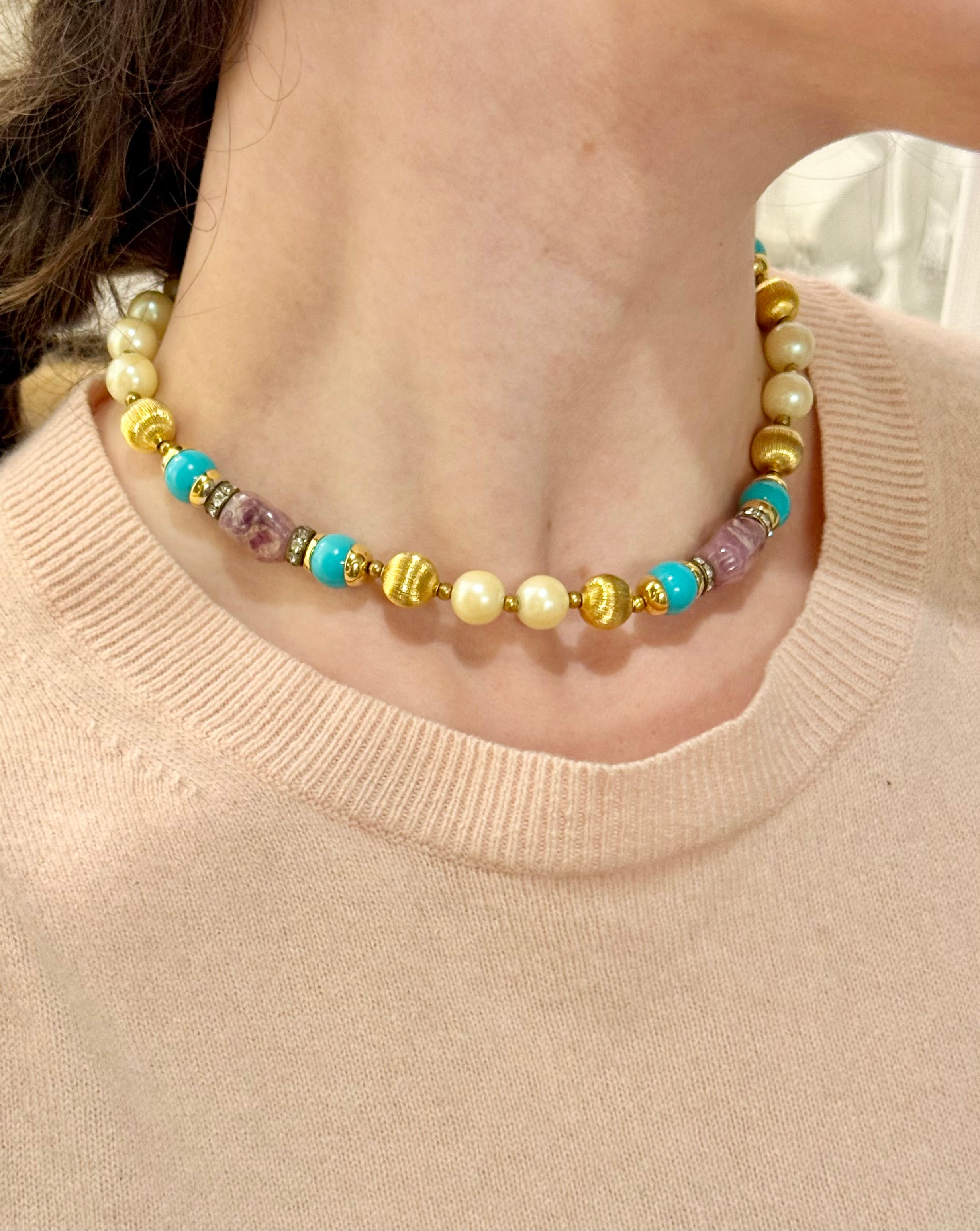 That social butterfly and her love of turquoise and pearls...