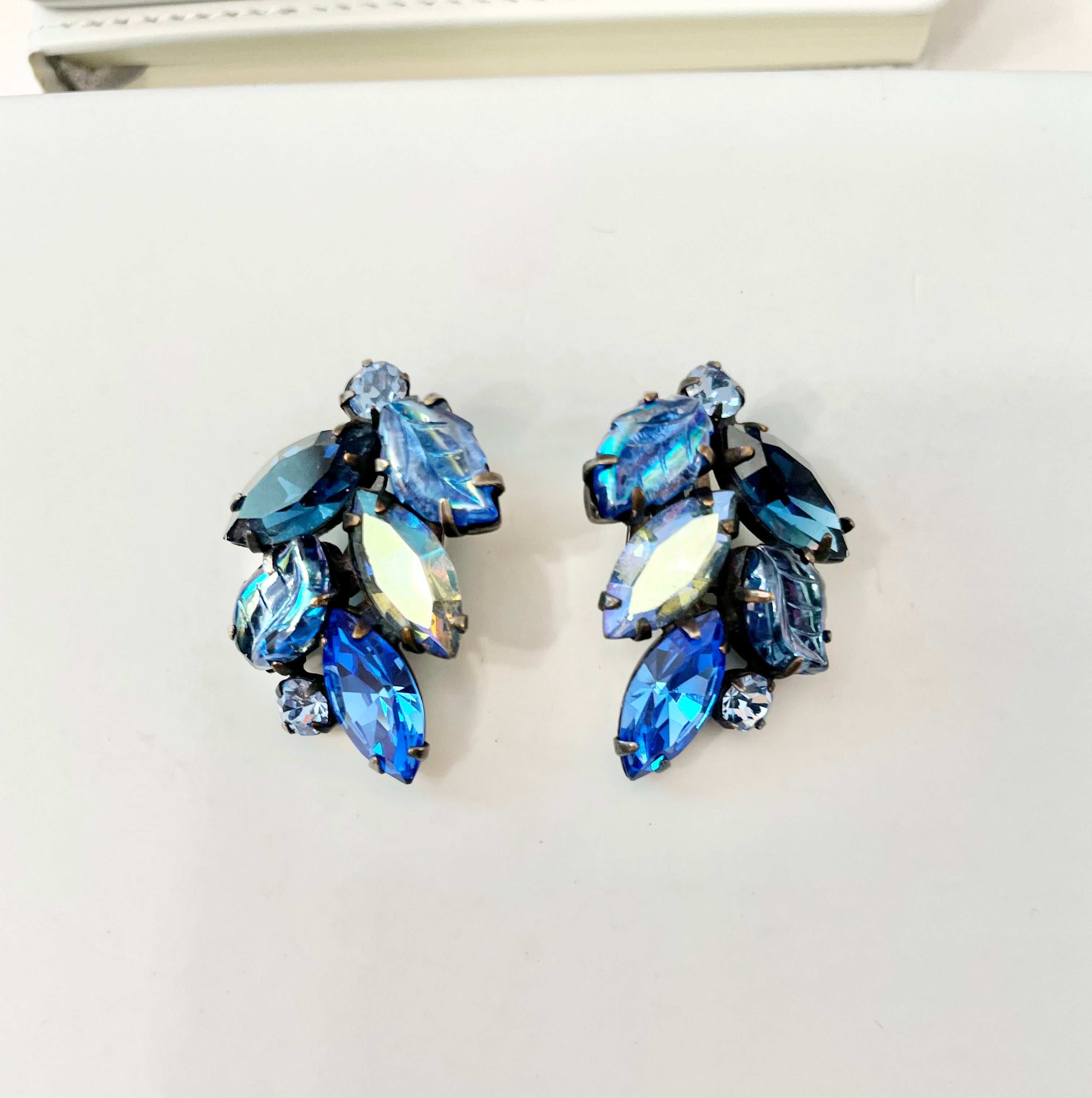 Vintage 1960's elegant Czech blue glass clip on earrings... so extraordinary