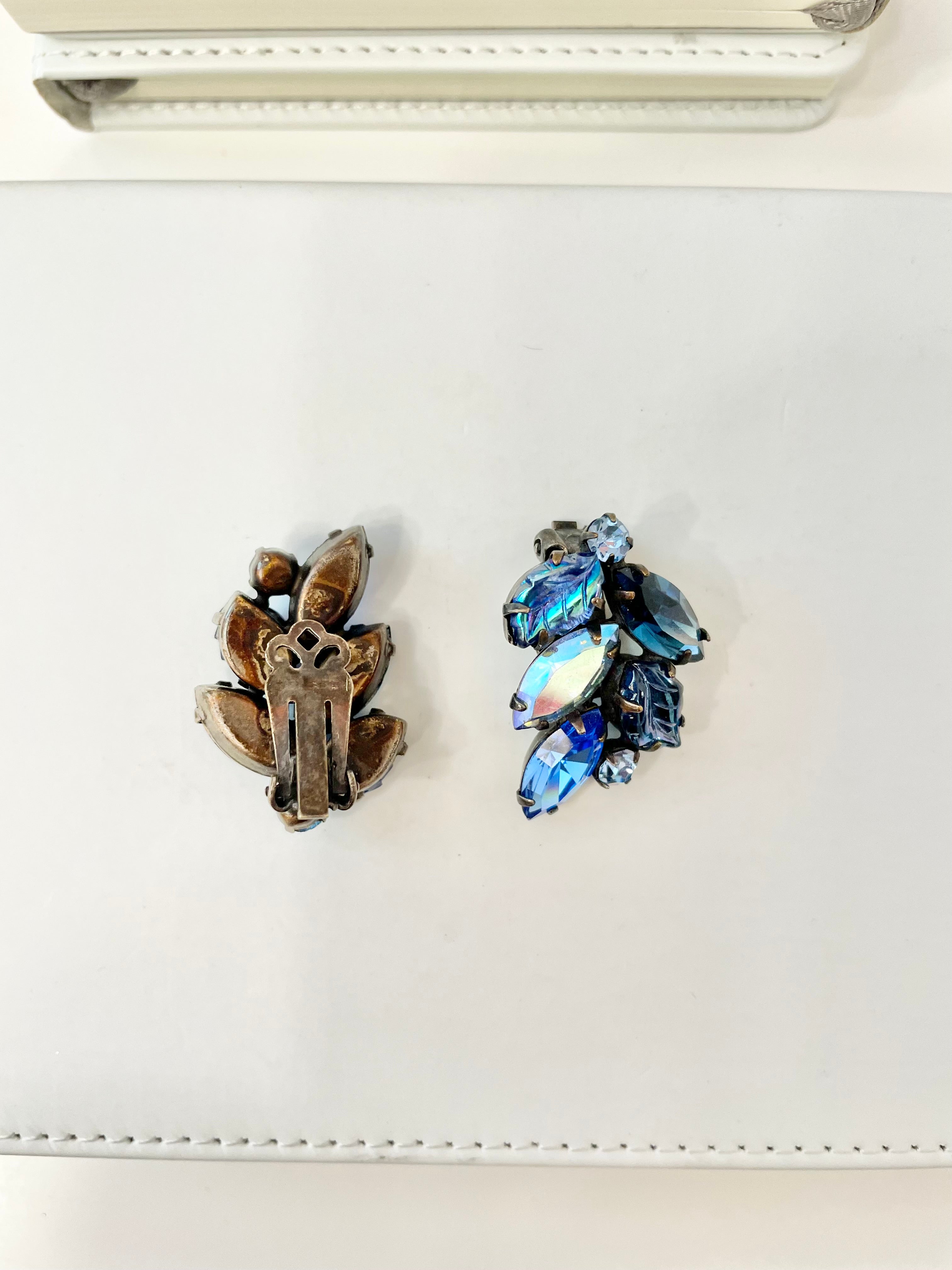 Vintage 1960's elegant Czech blue glass clip on earrings... so extraordinary
