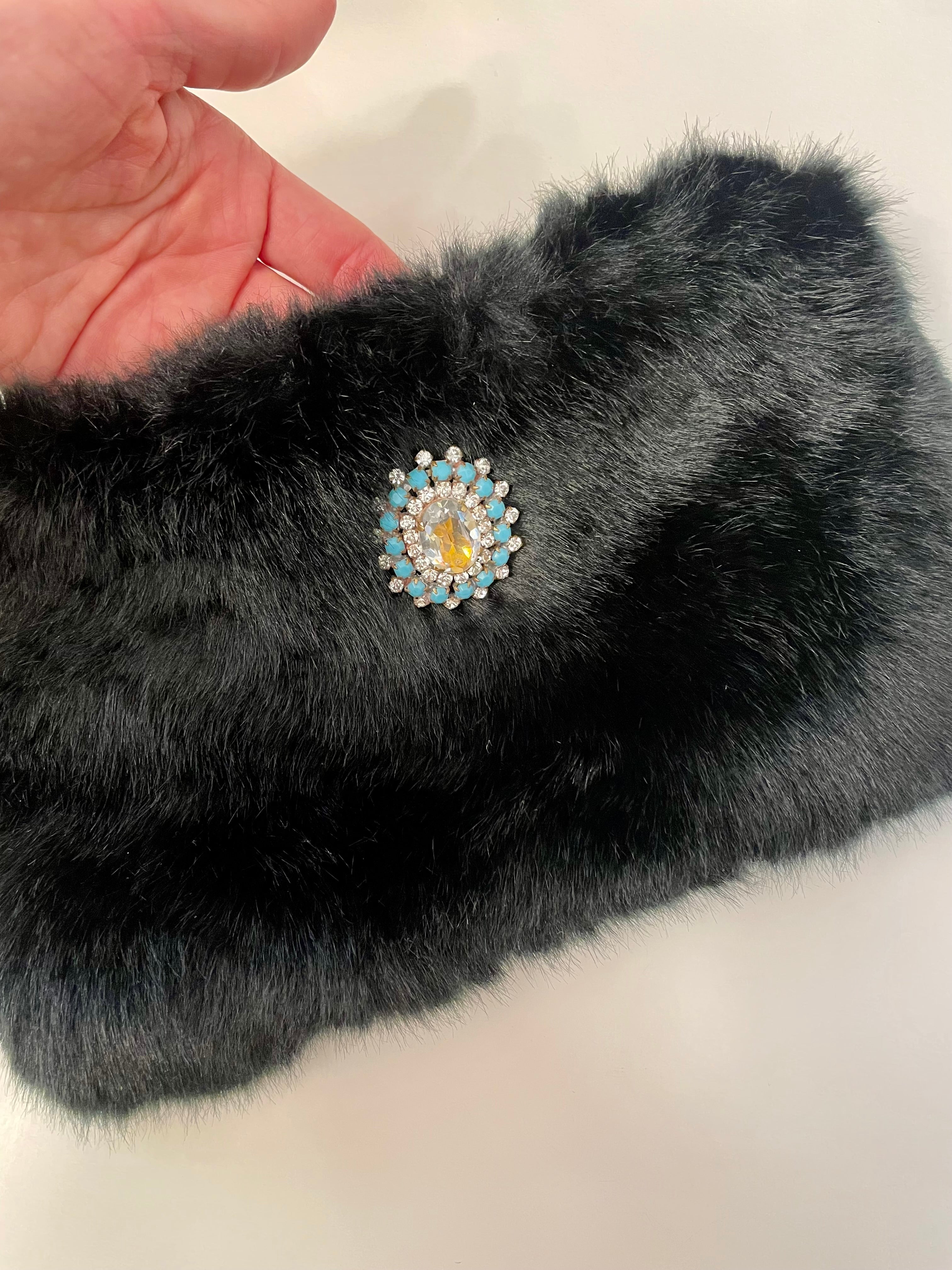Ladies on Holiday, and her love of a classy evening bag! This noir faux fur clutch bag is so charming..