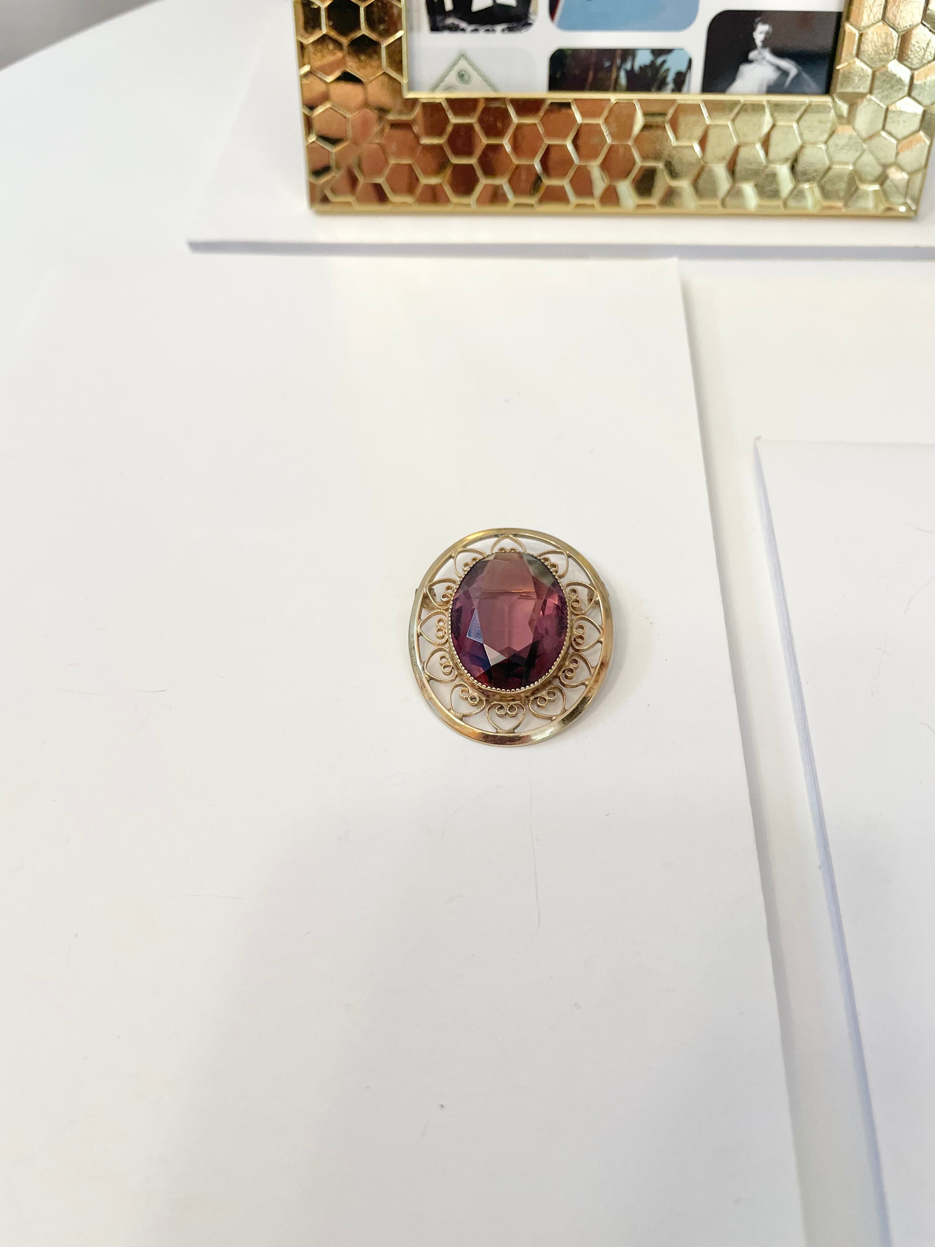 1950's gold genuine amethyst elegant brooch.... so lovely.