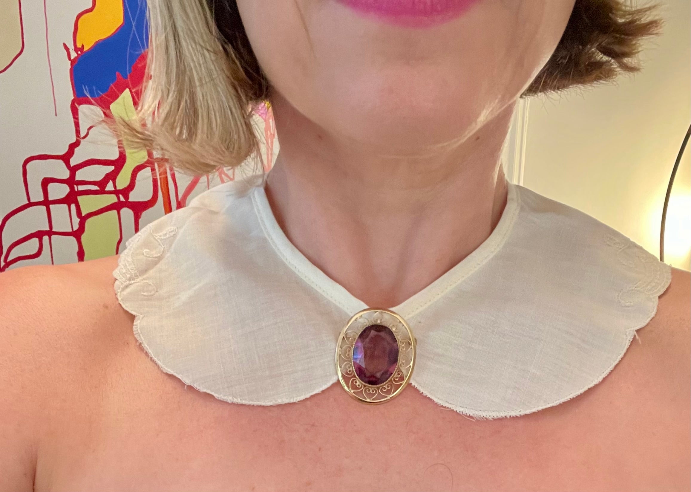 1950's gold genuine amethyst elegant brooch.... so lovely.