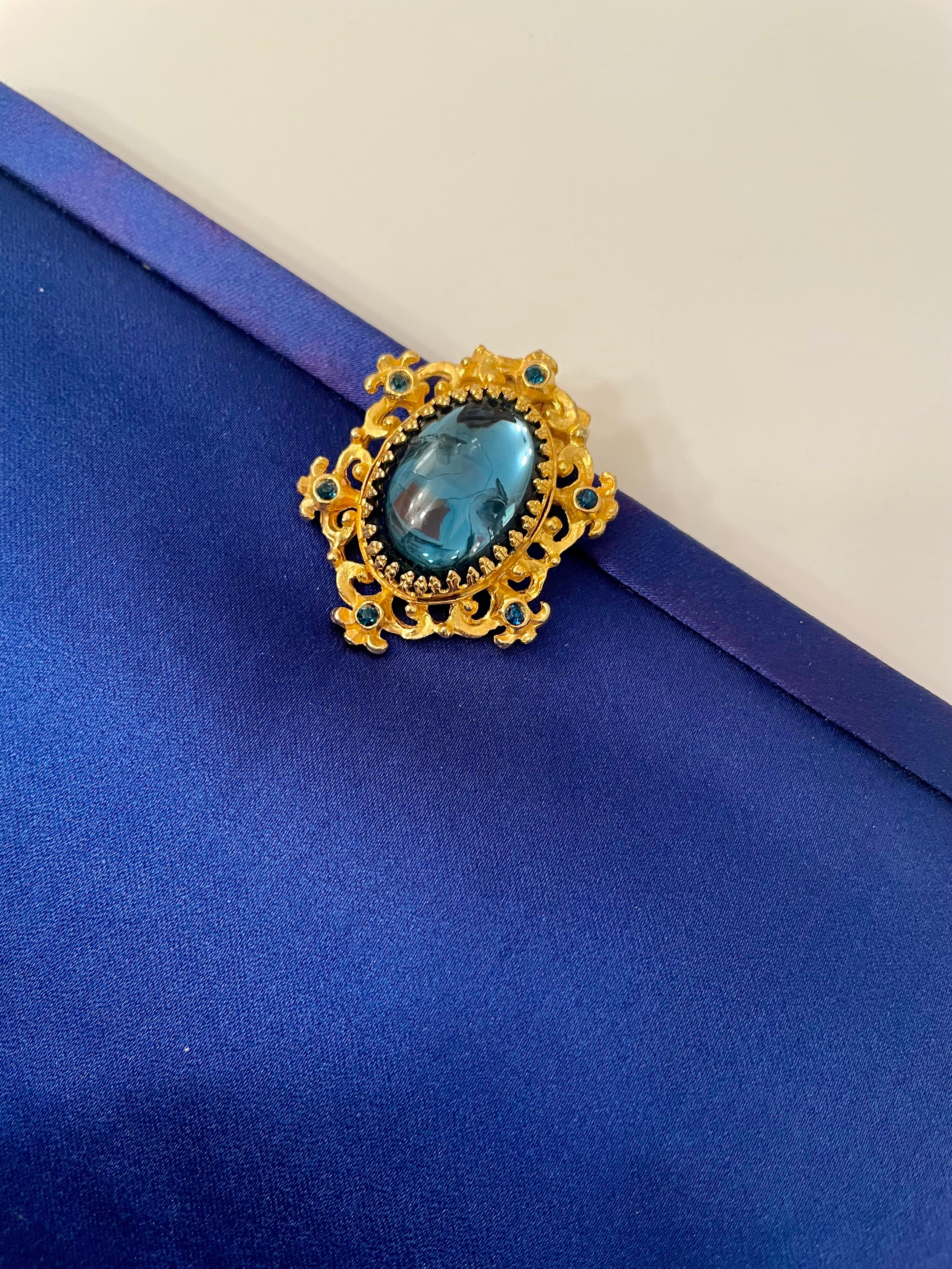 Glamorous and chic, 1960's vintage rich royal blue satin clutch bag, with stunning closure...so elegant