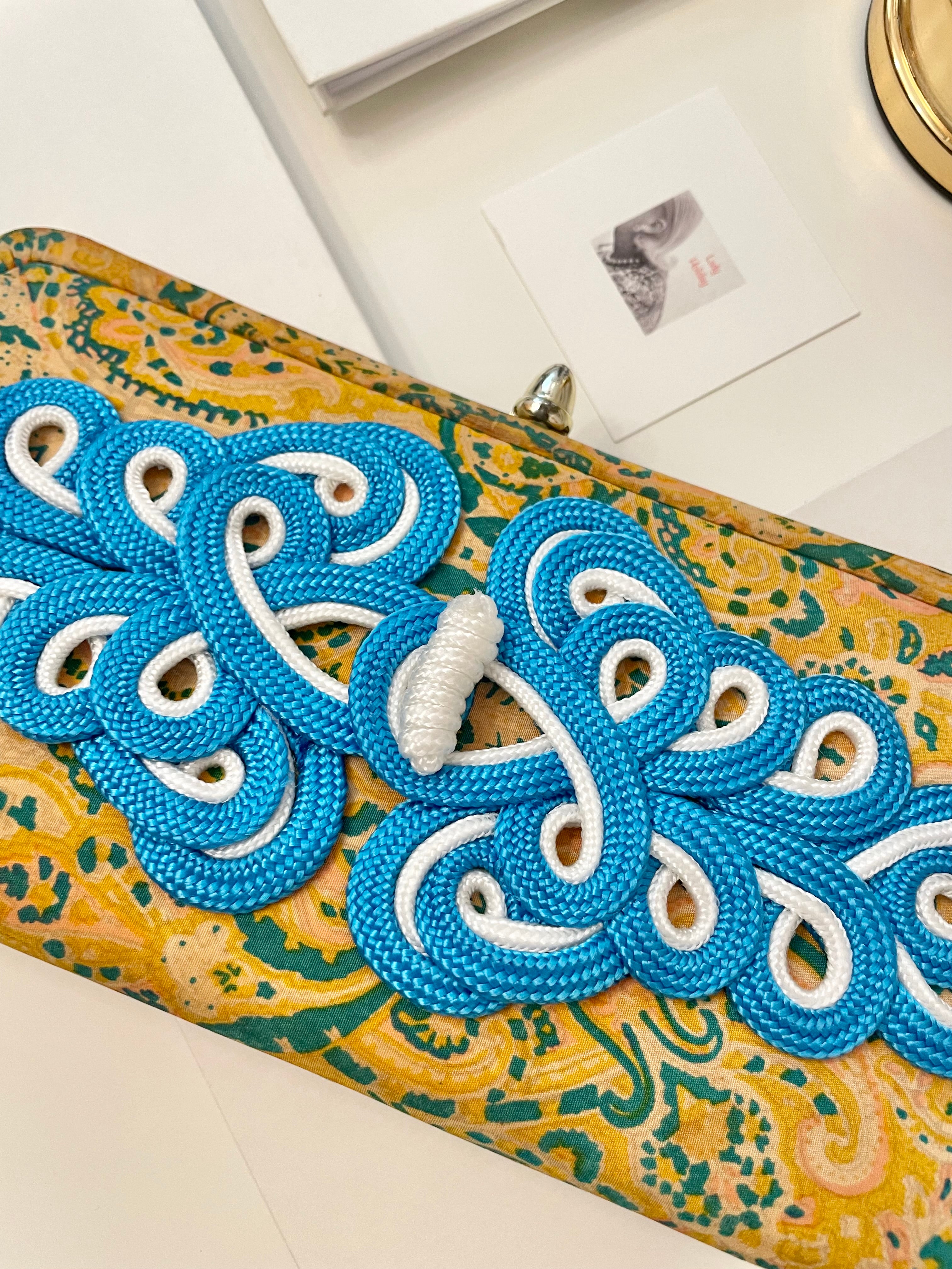 Vintage Cheeky Mistress colorful, unique clutch bag.... love the color story, and the snazzy adornment!