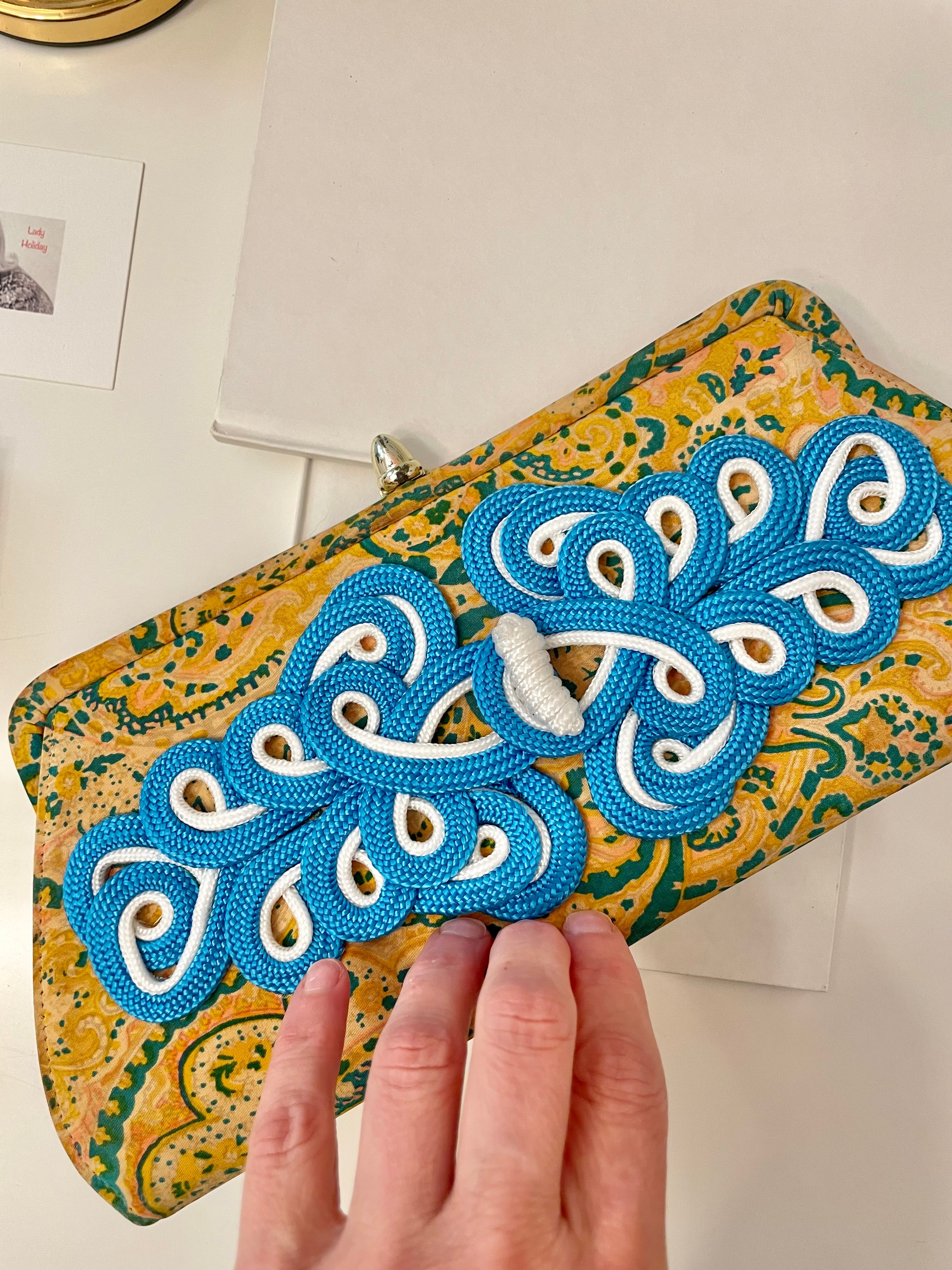 Vintage Cheeky Mistress colorful, unique clutch bag.... love the color story, and the snazzy adornment!