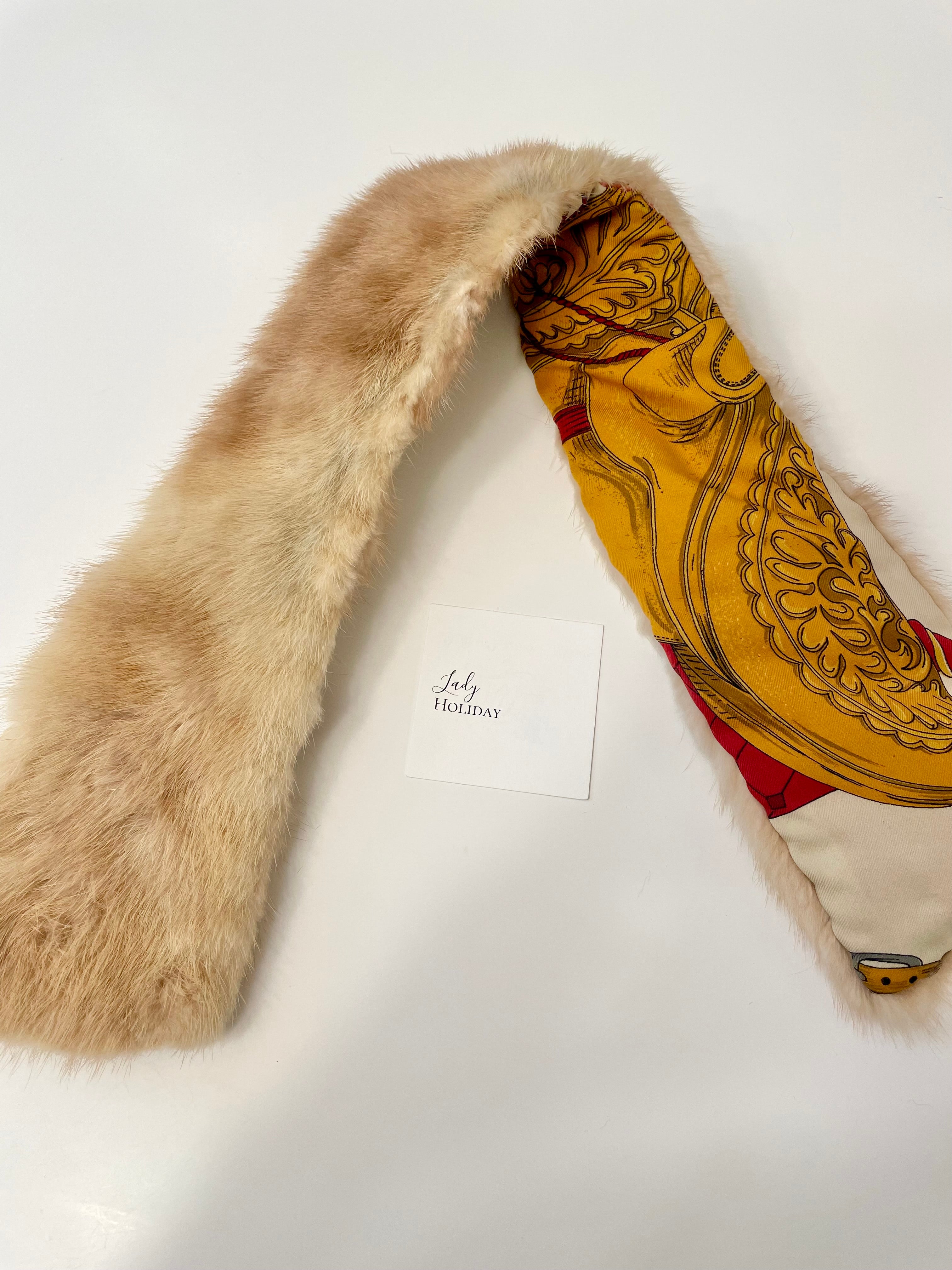 Ladies on Holiday, custom mink fur collar lined with vintage scarf.... so extraordinary