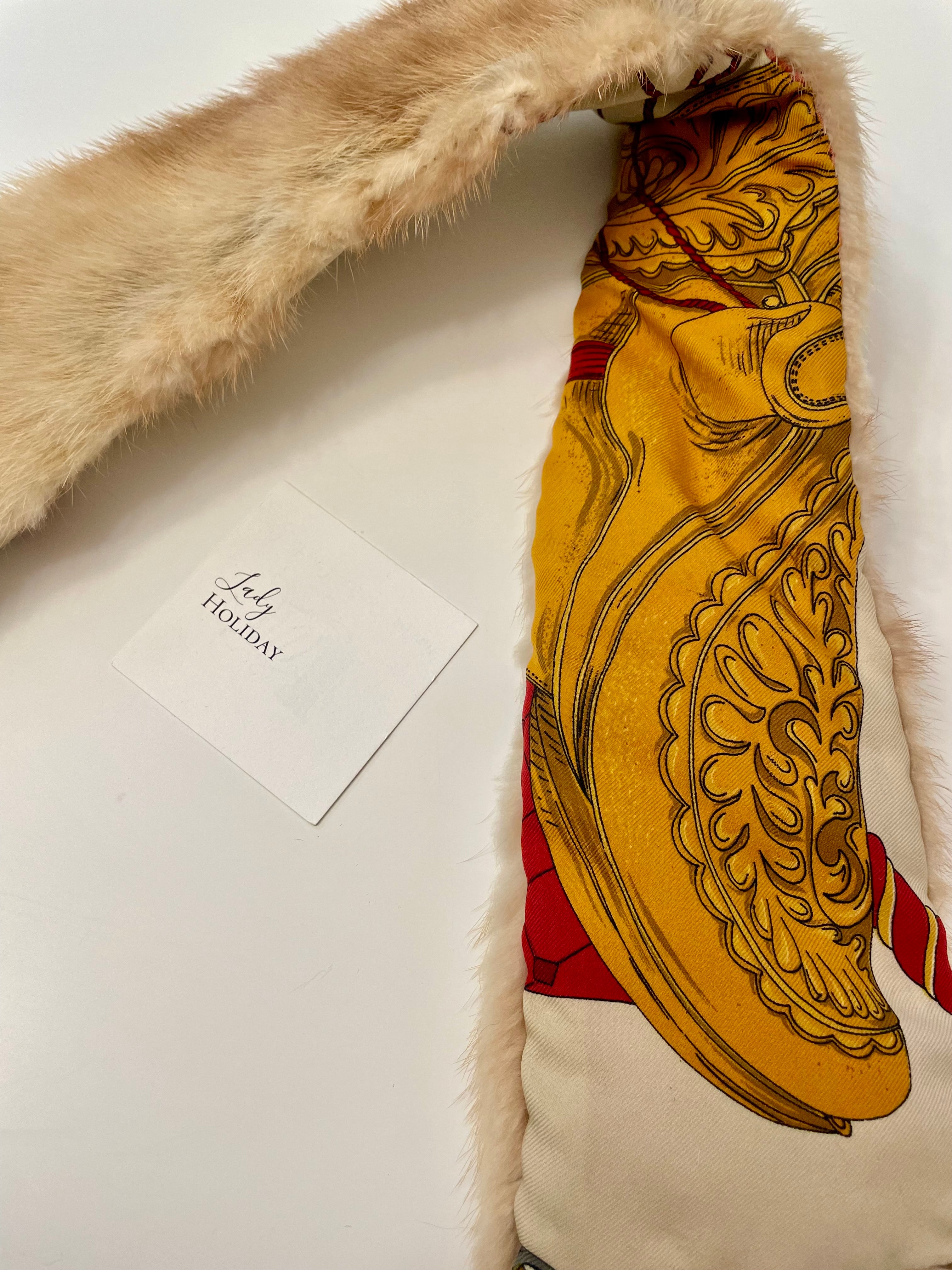 Ladies on Holiday, custom mink fur collar lined with vintage scarf.... so extraordinary