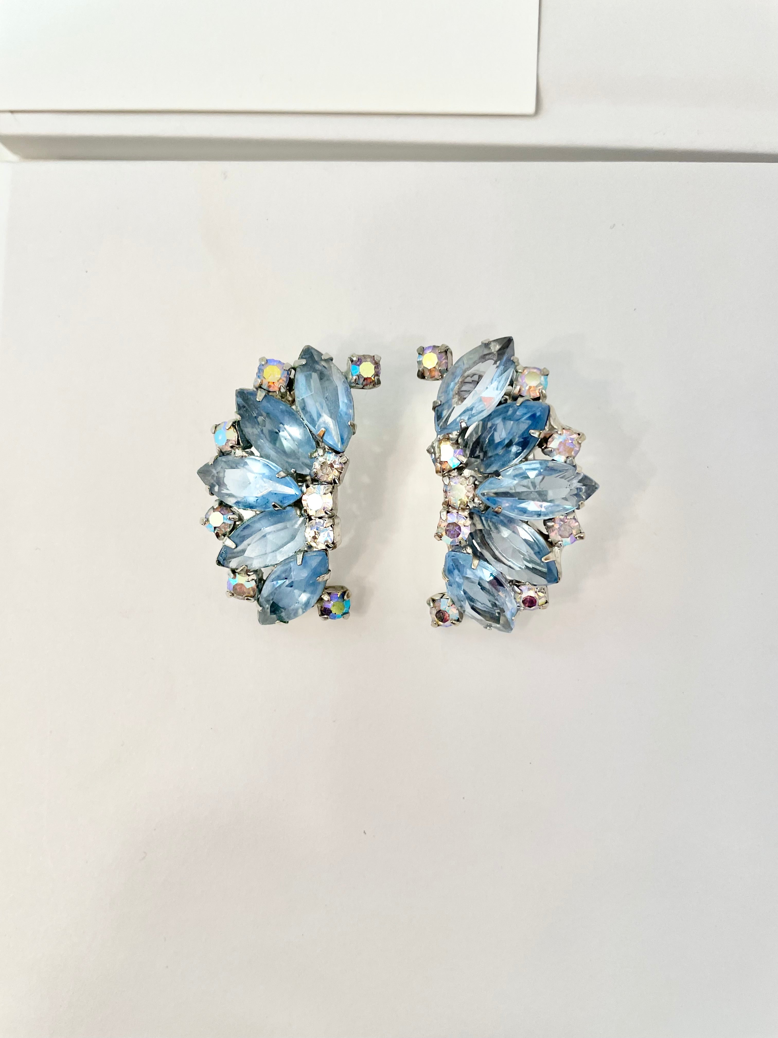 1960's stunning Made in France, blue glass ear climbers... so delightful.