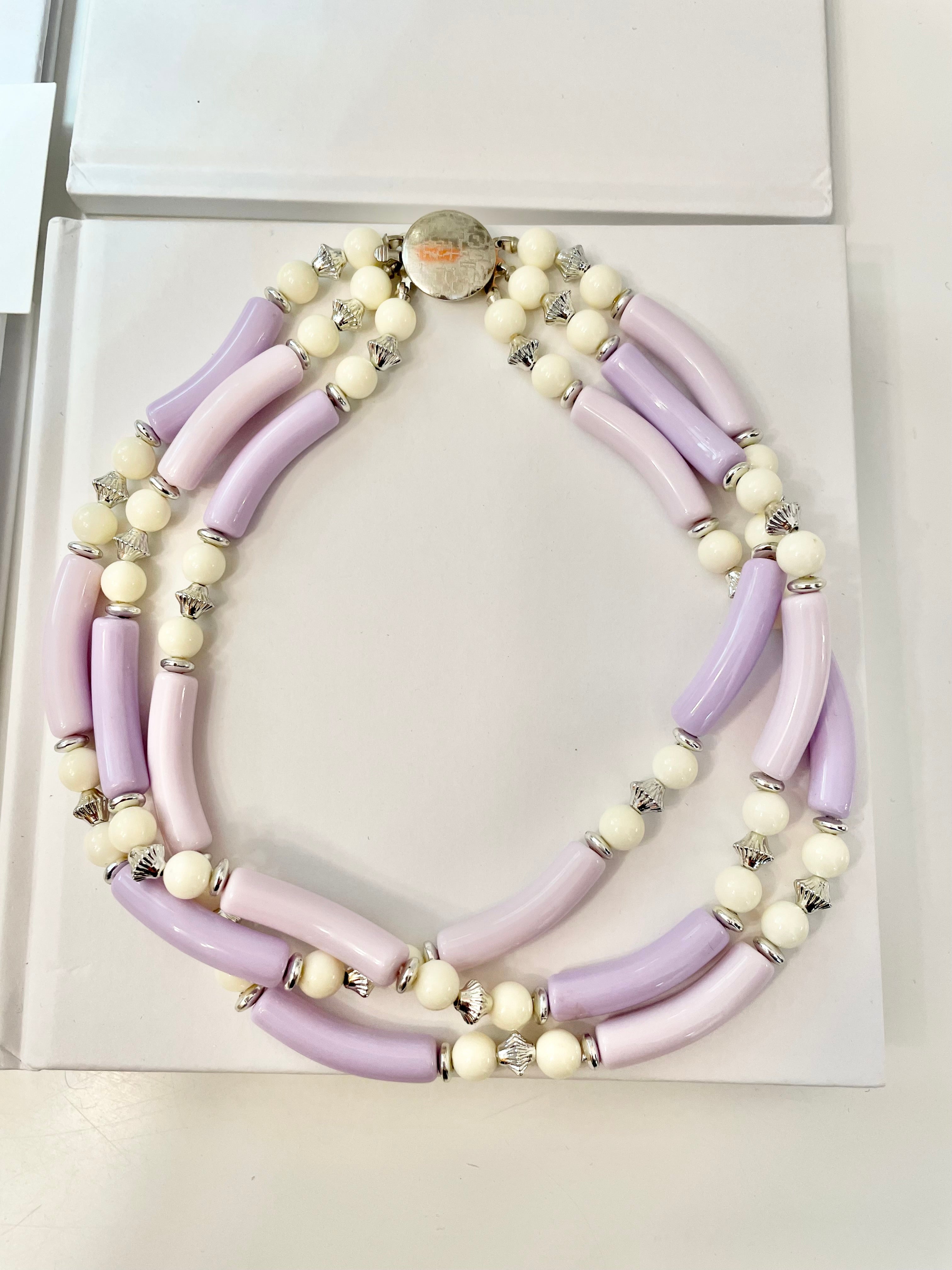 This 1960's soft purple multi strand delightful necklace is so feminine, and so chic... love this color story.
