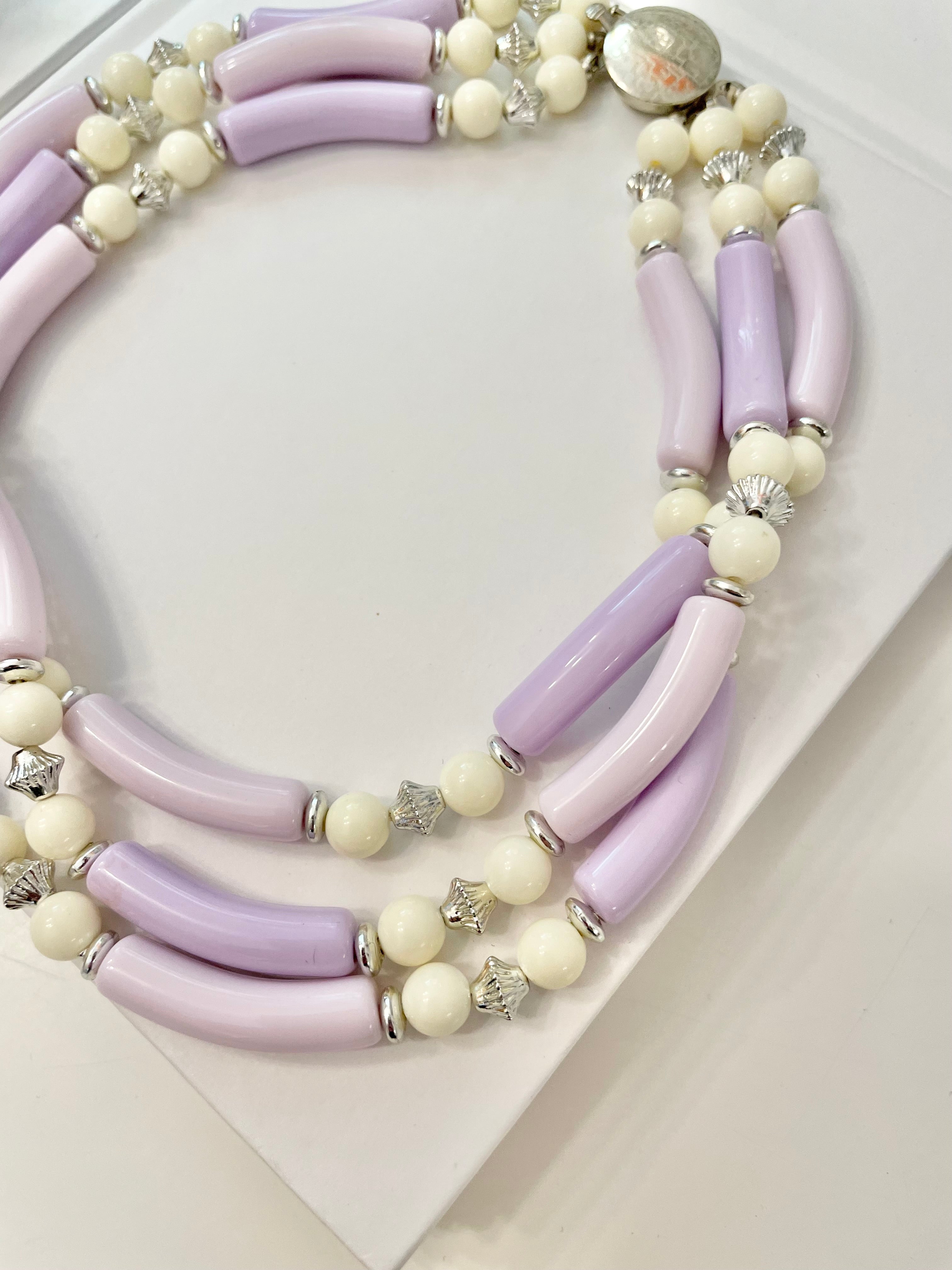 This 1960's soft purple multi strand delightful necklace is so feminine, and so chic... love this color story.