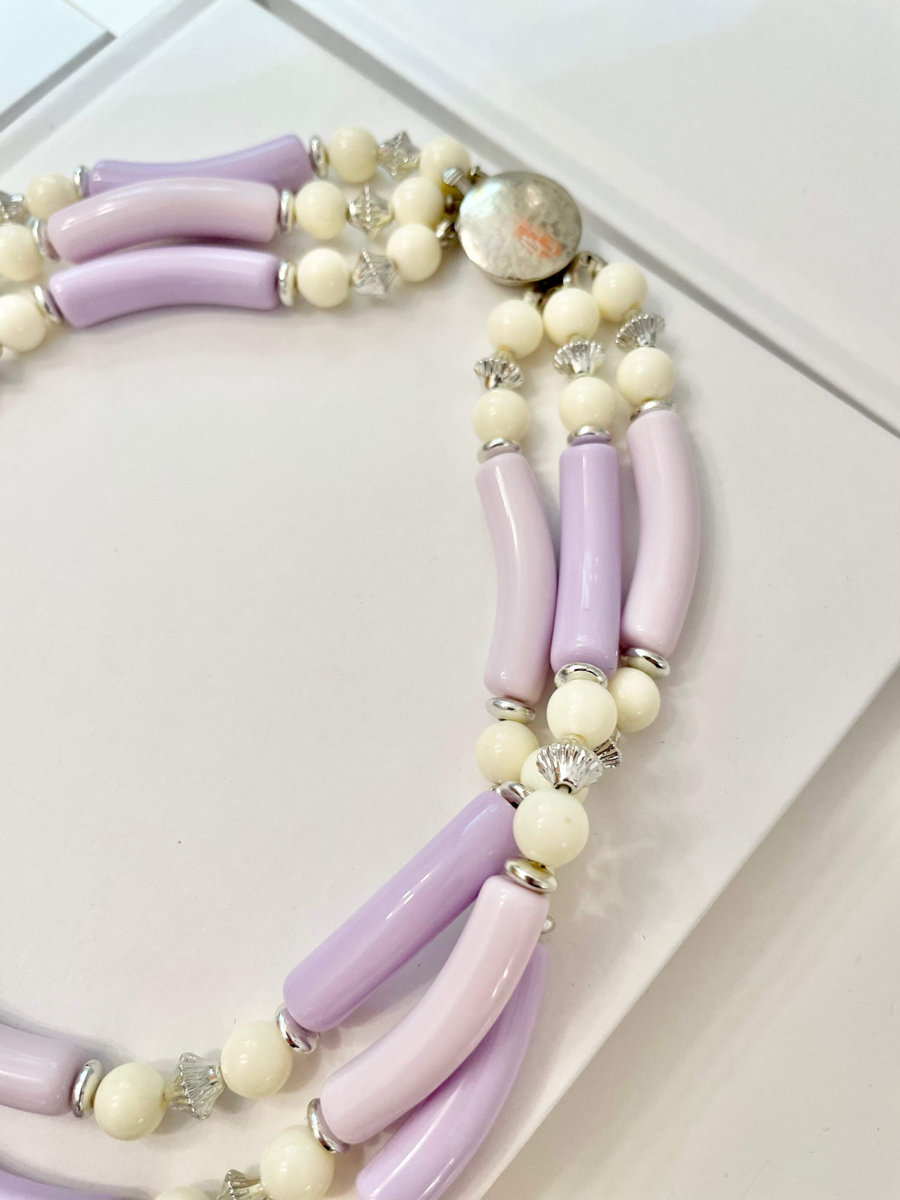 This 1960's soft purple multi strand delightful necklace is so feminine, and so chic... love this color story.