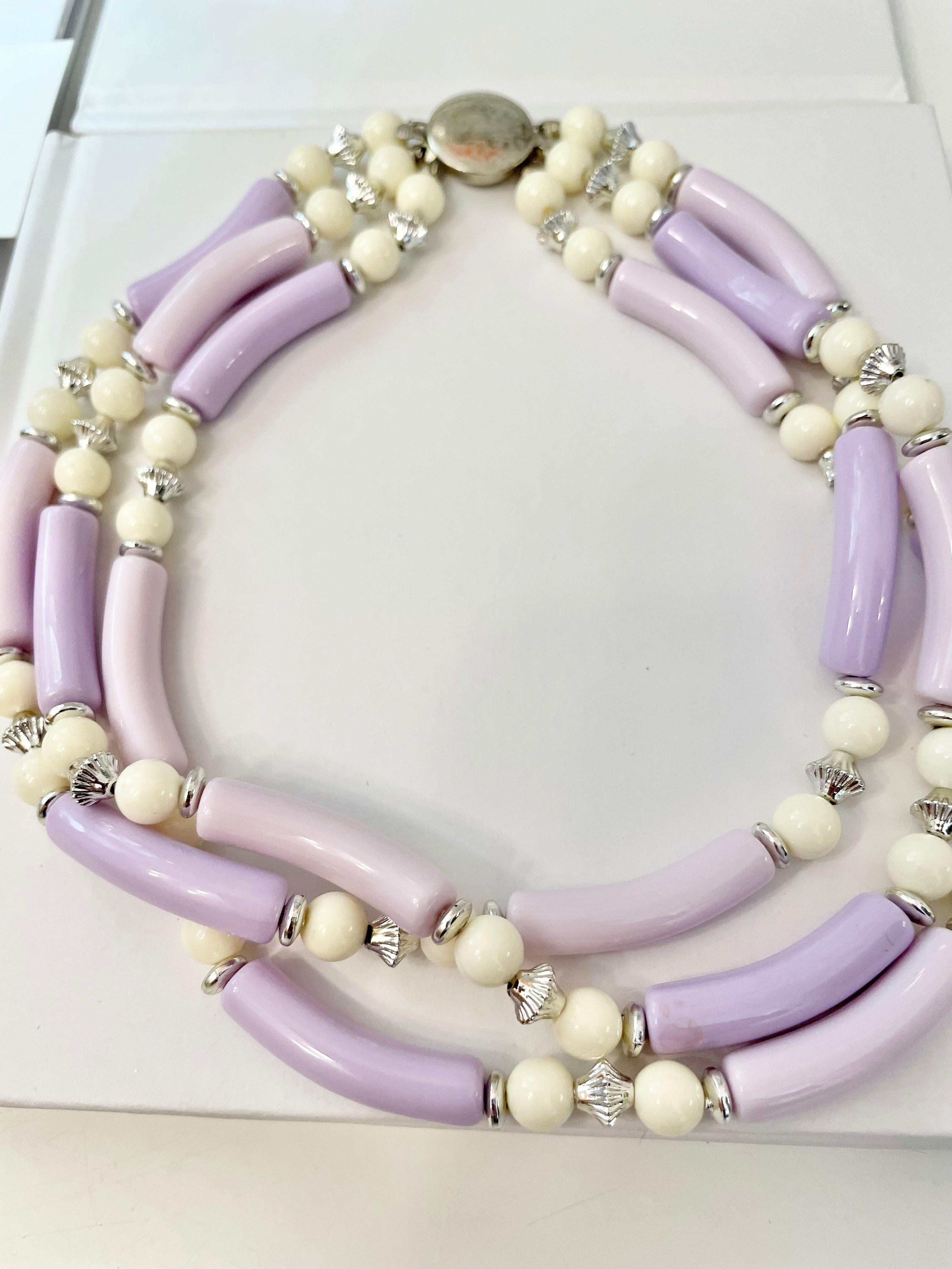 This 1960's soft purple multi strand delightful necklace is so feminine, and so chic... love this color story.