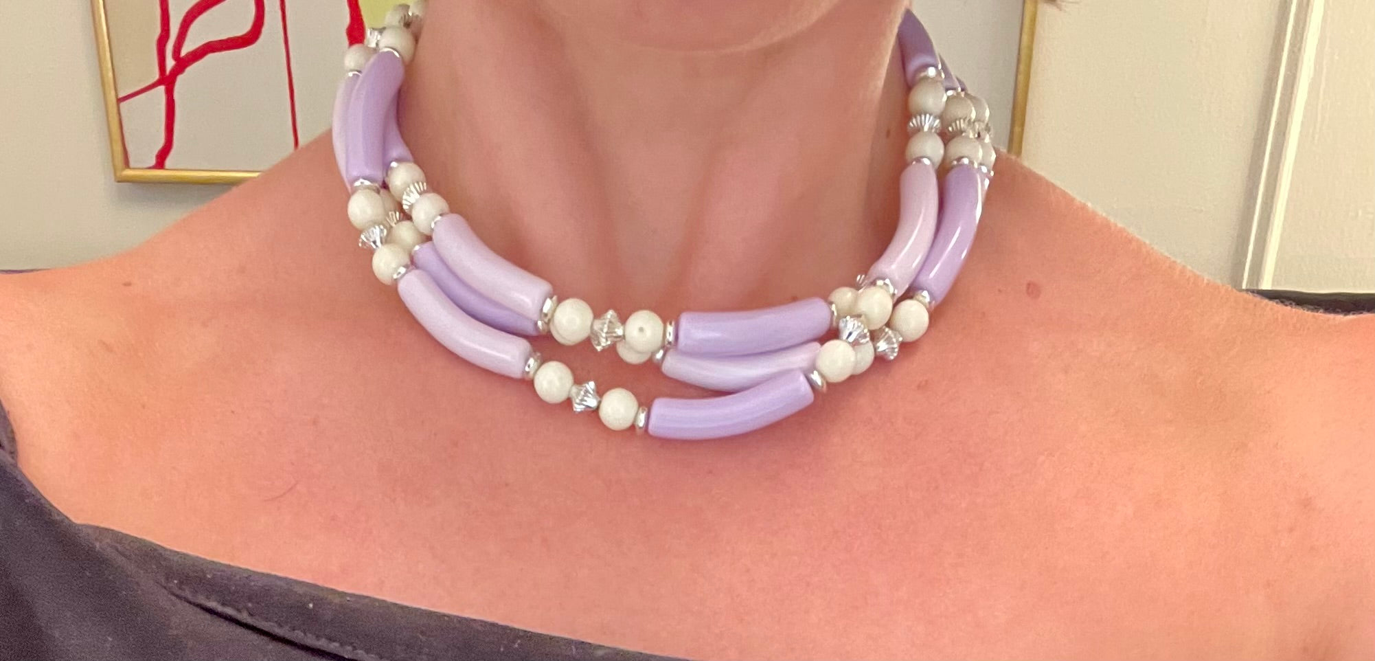 This 1960's soft purple multi strand delightful necklace is so feminine, and so chic... love this color story.