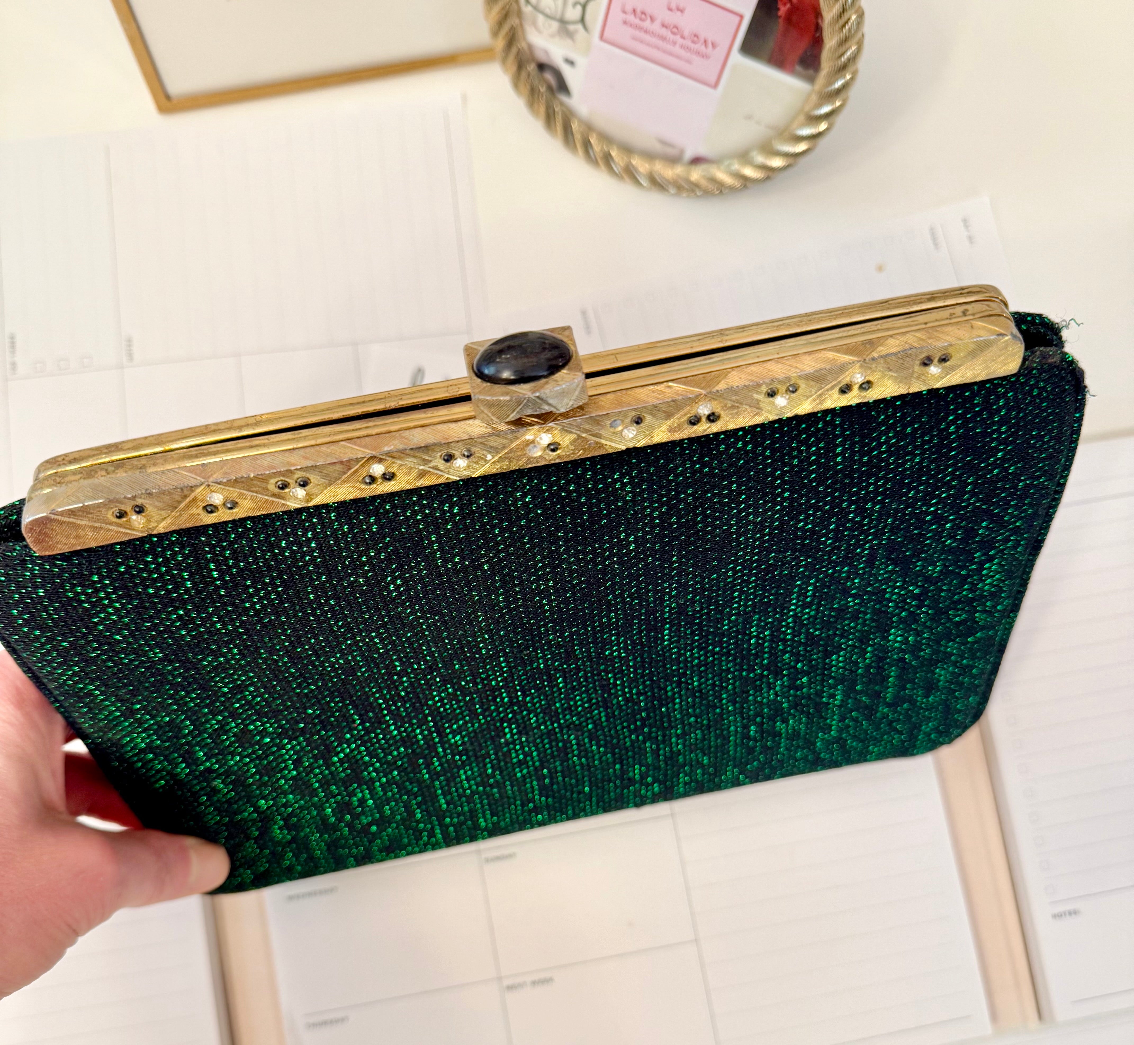 1960's Emerald green delightful evening bag.... so elegant