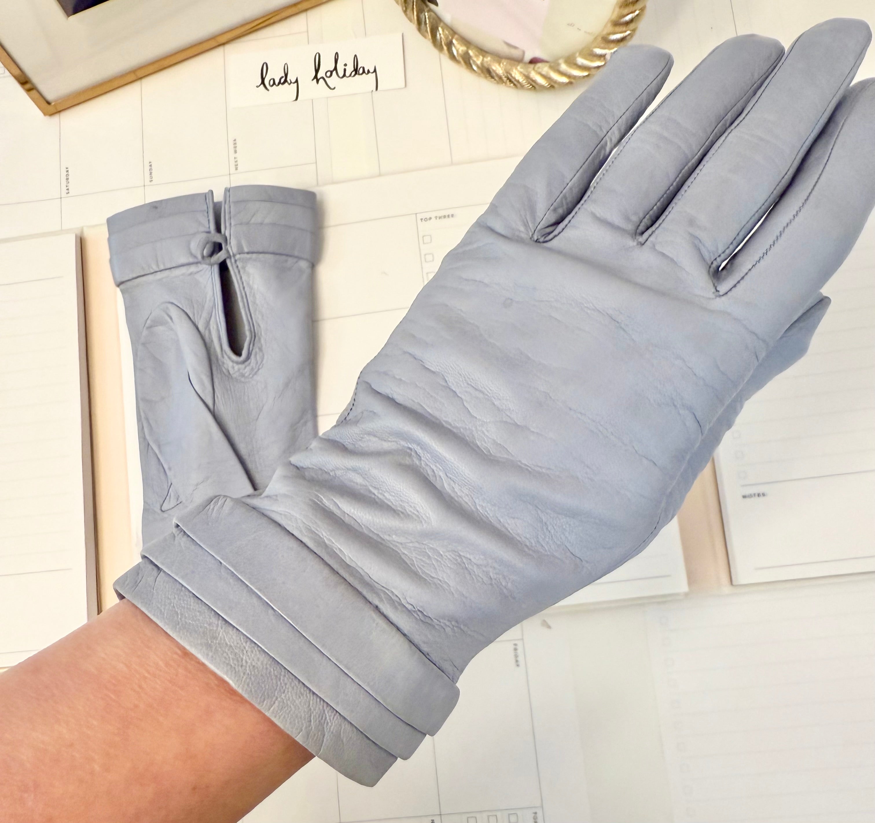 1960's soft blue calf leather dress gloves... so charming