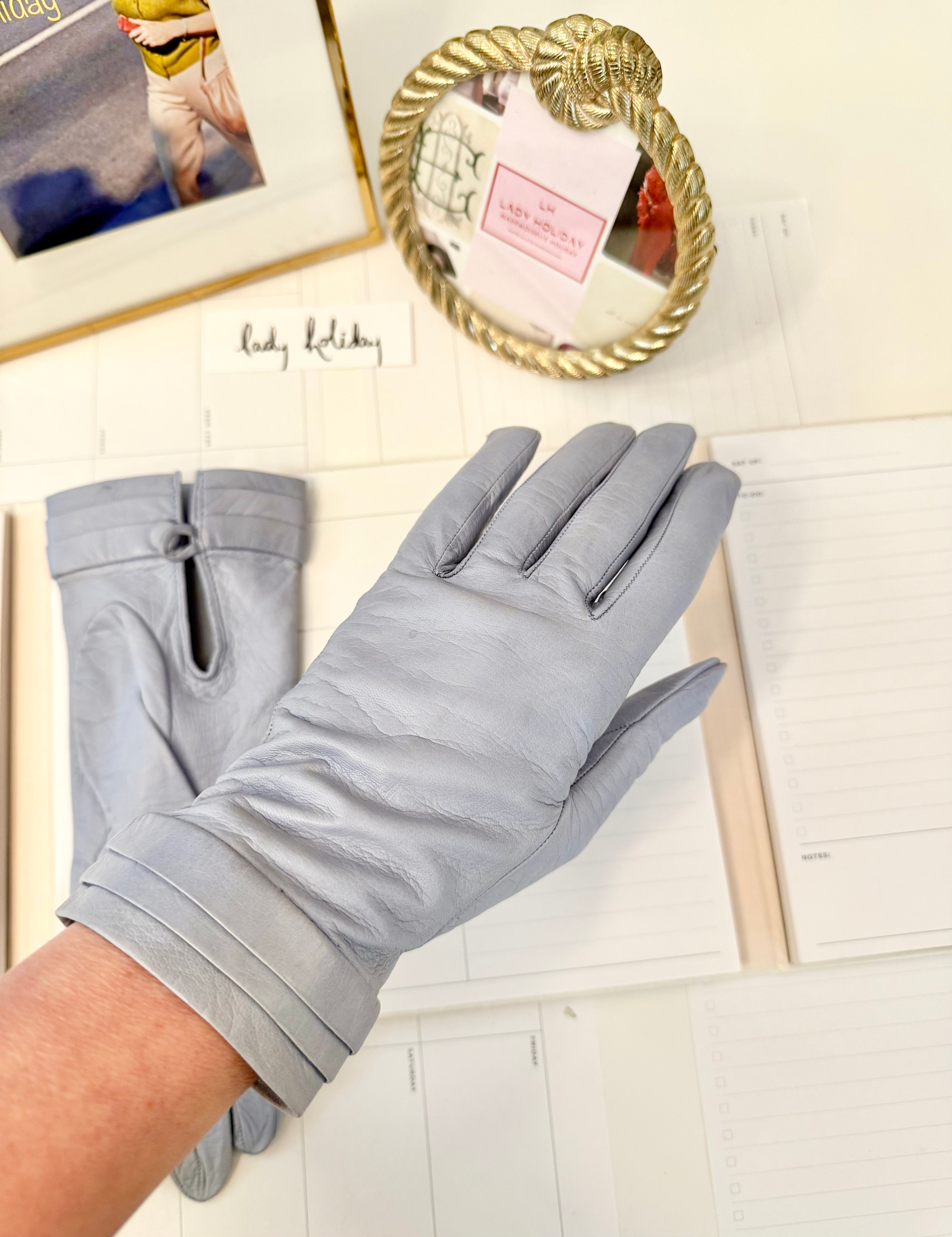 1960's soft blue calf leather dress gloves... so charming