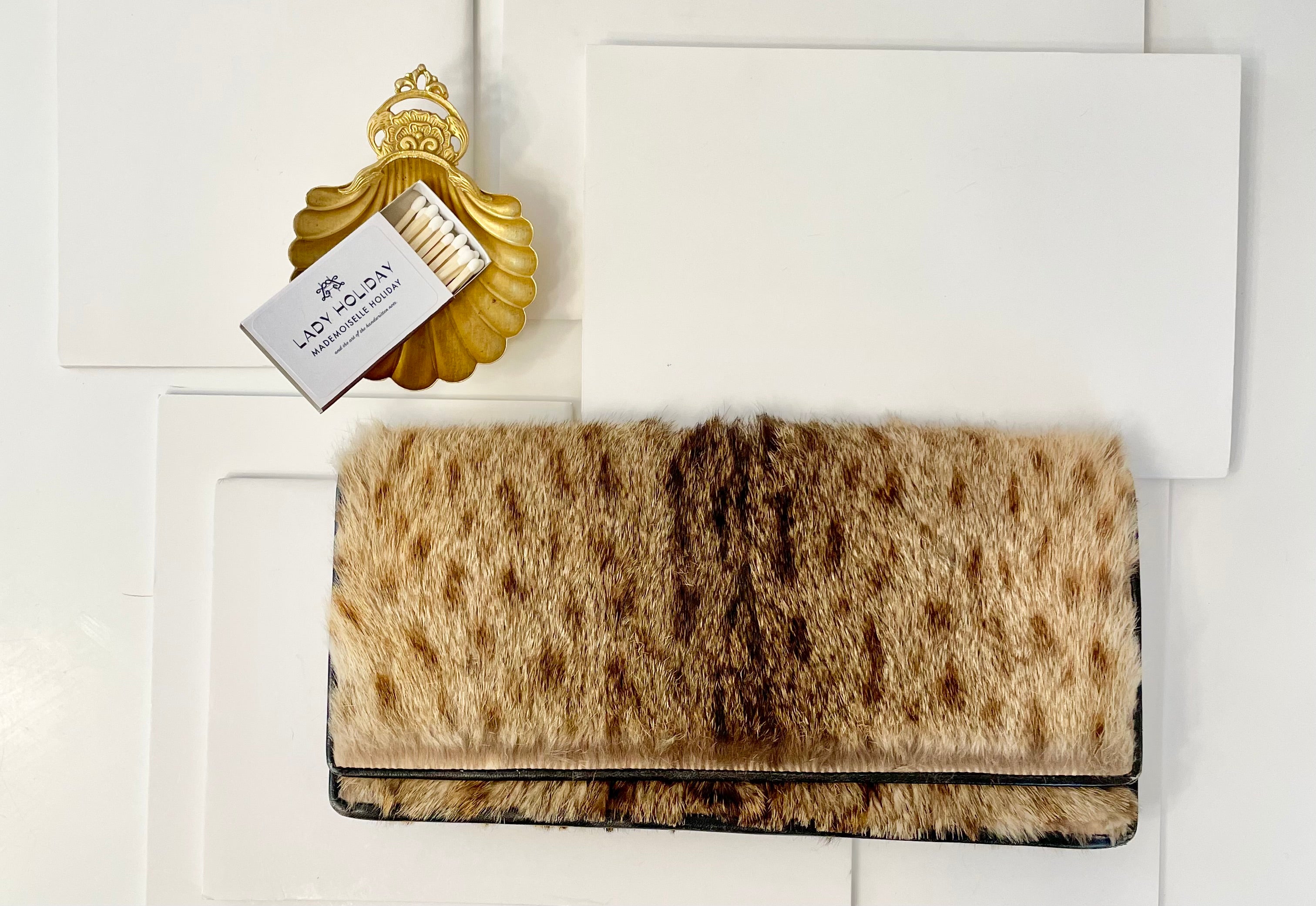 1960's lovely genuine fur leopard print clutch bag... so classy