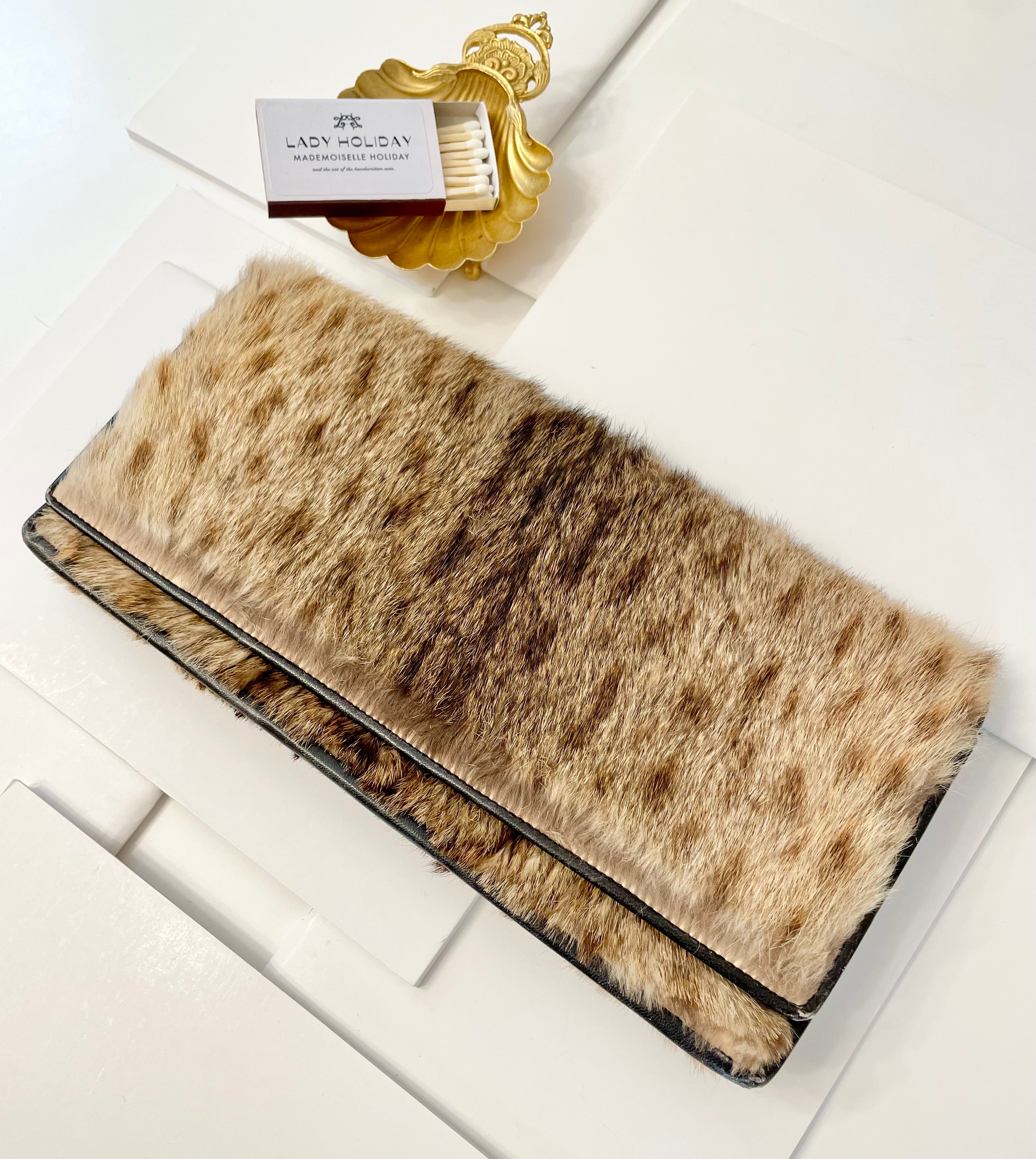 1960's lovely genuine fur leopard print clutch bag... so classy