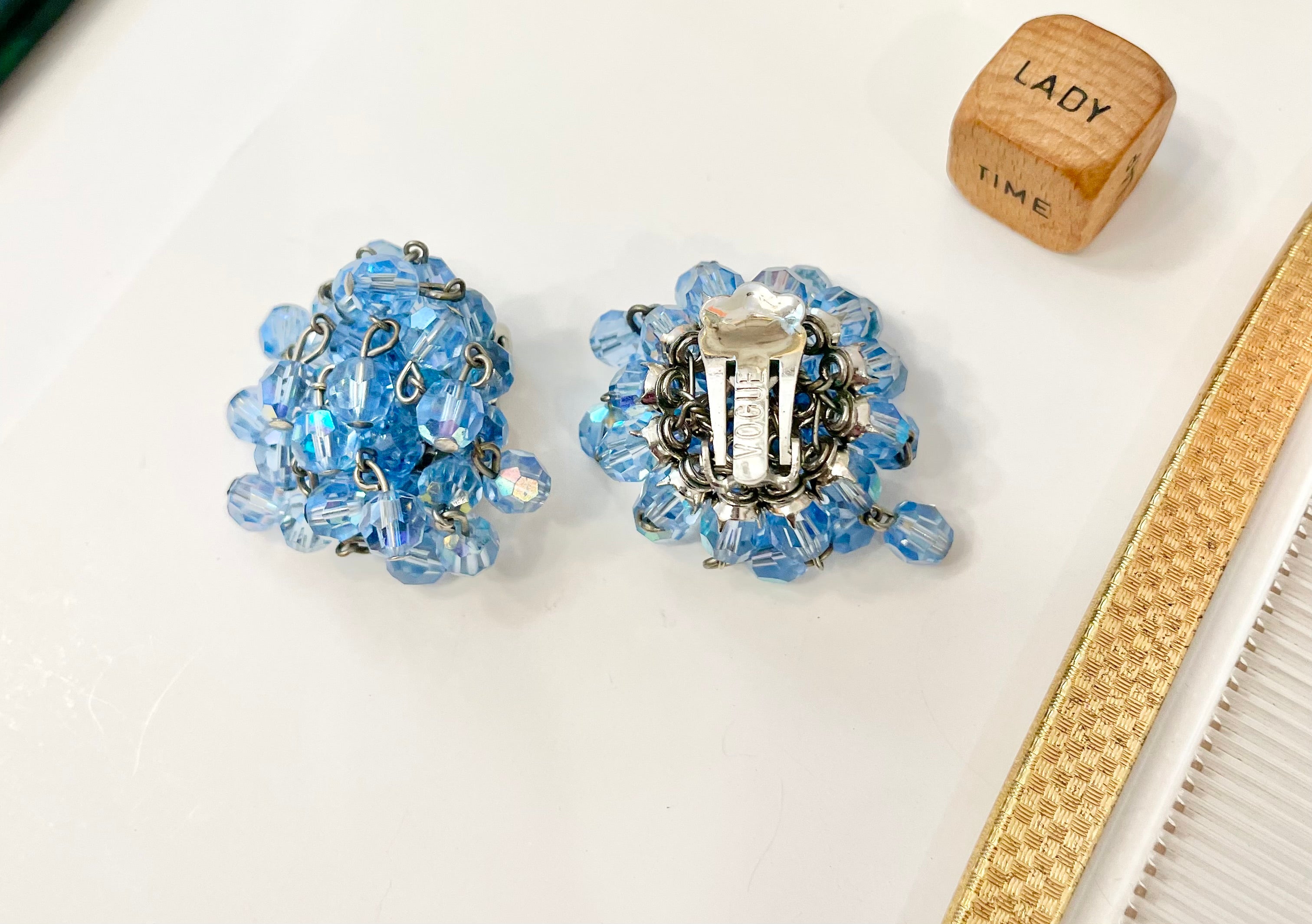 1960's blue crystal Cha Cha earrings so divine!