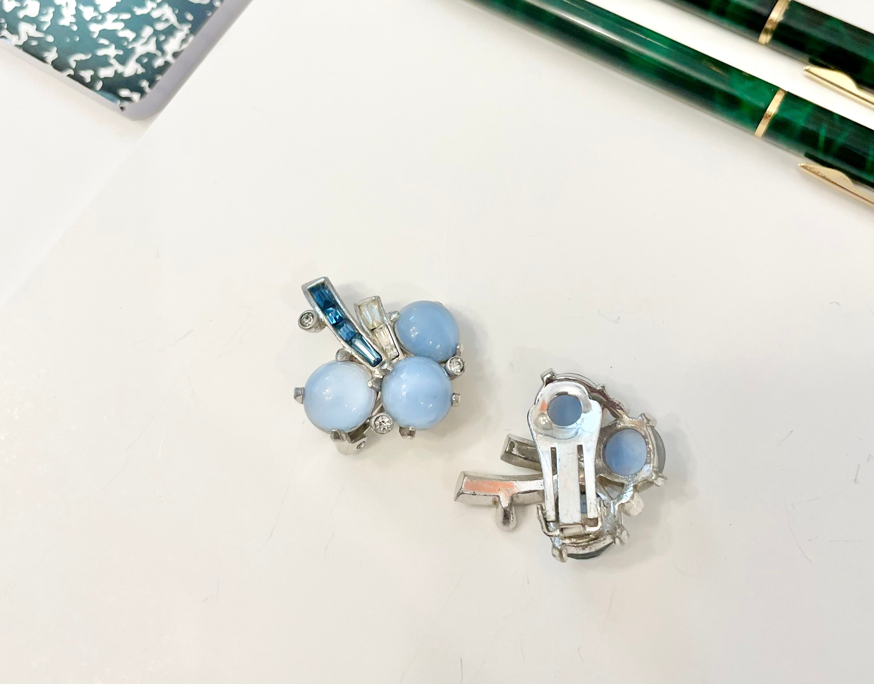 1960's stunning enamel, and blue glass flower earrings