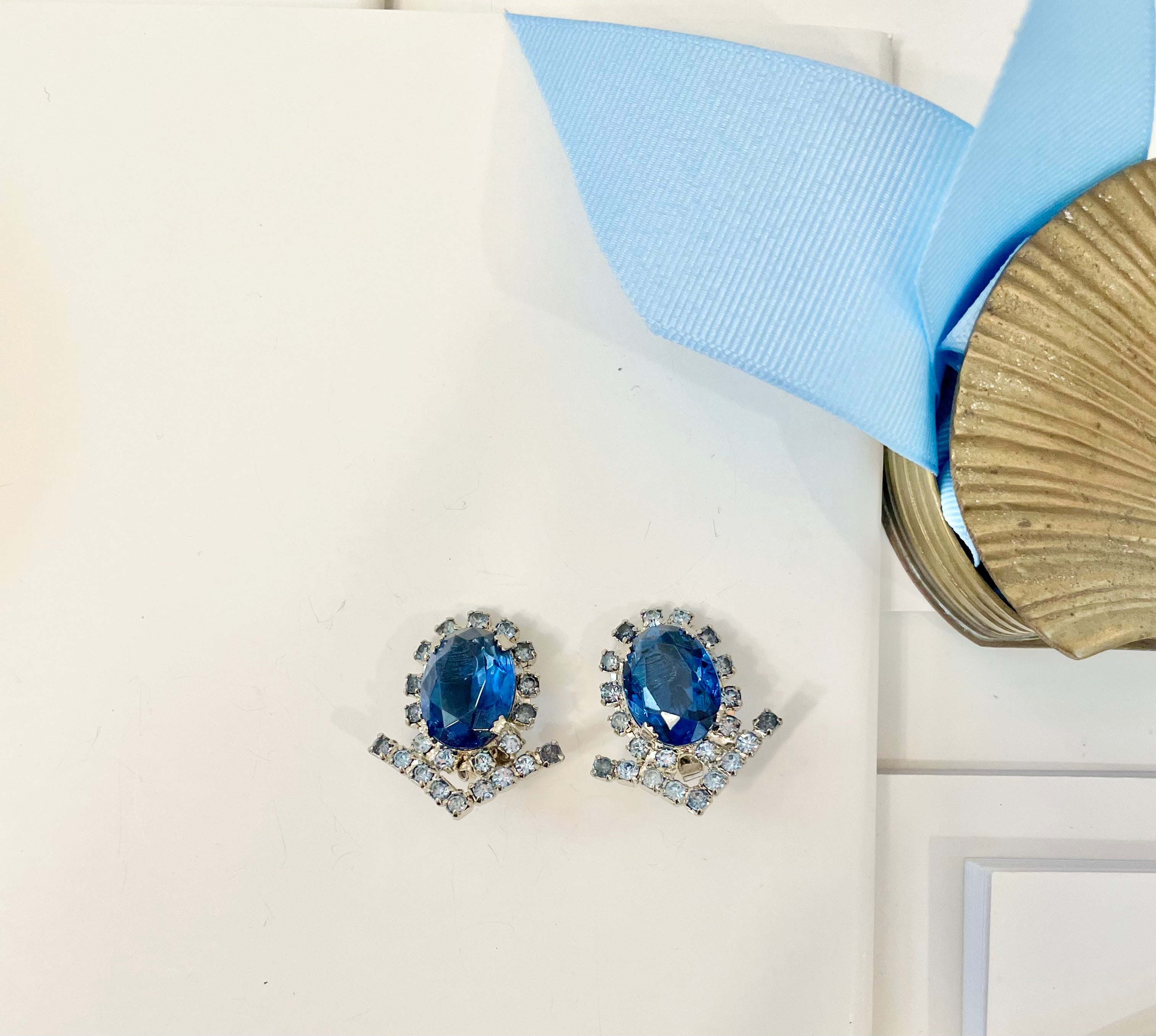 1960's stunning sapphire glass earrings...oh so elegant.