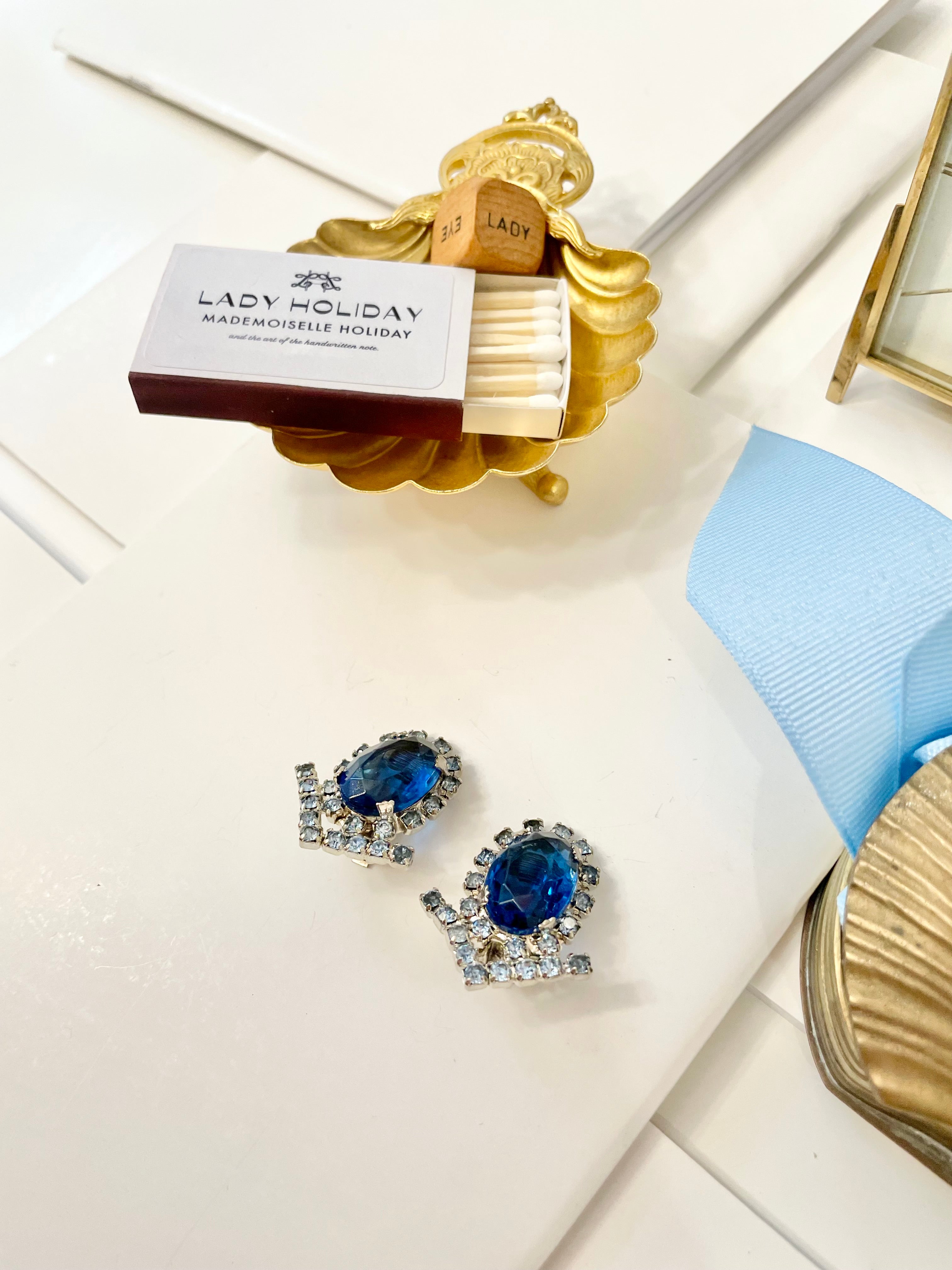 1960's stunning sapphire glass earrings...oh so elegant.