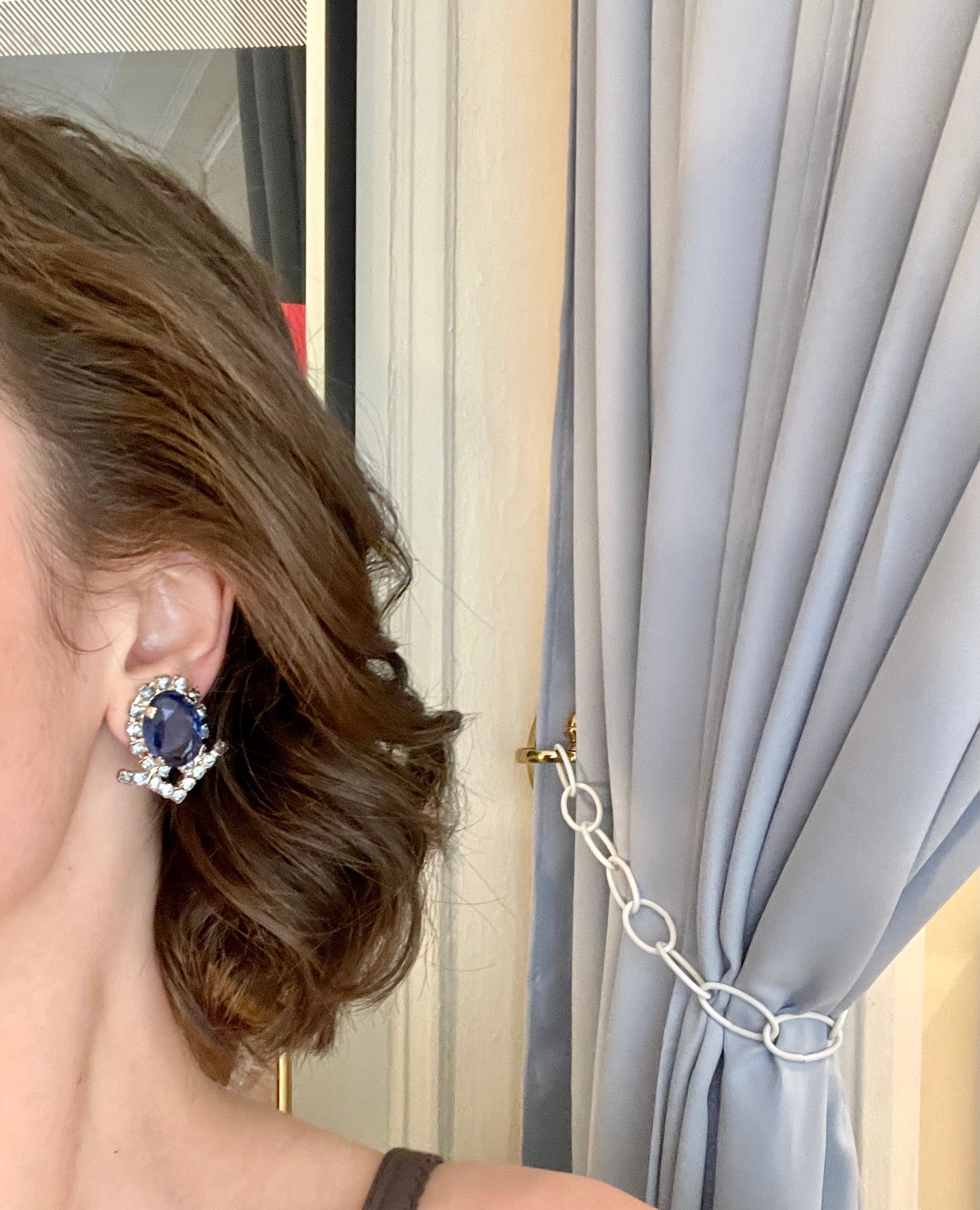 1960's stunning sapphire glass earrings...oh so elegant.