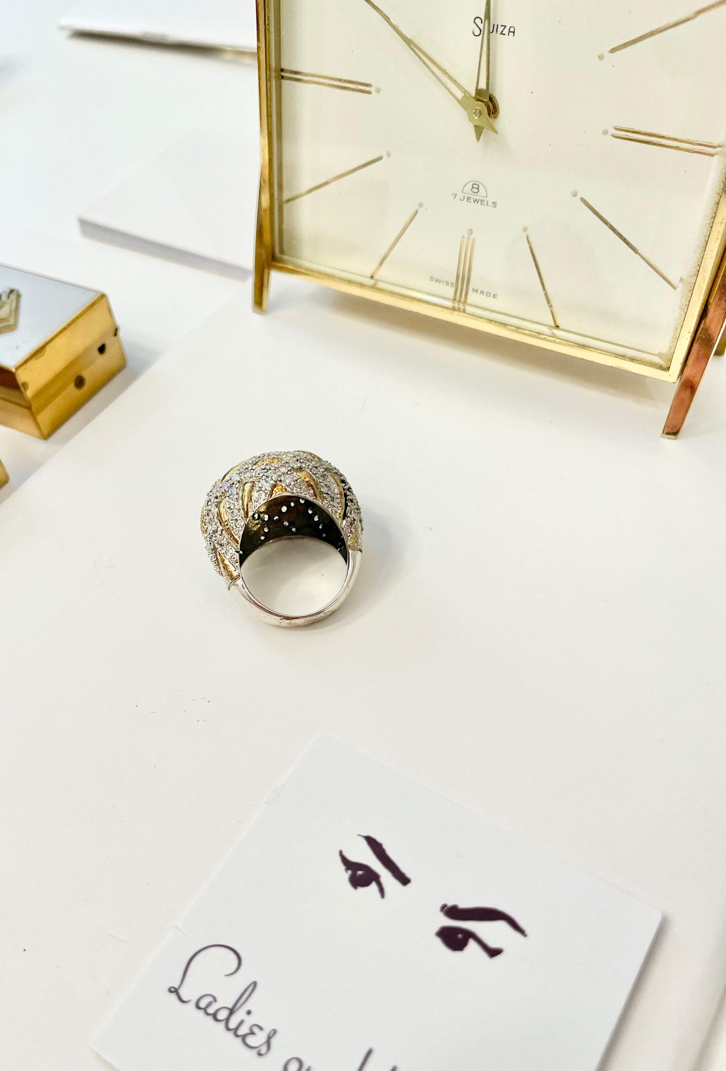 Cocktail time... This stunning gold and silver dome ring dusted with clear stones!