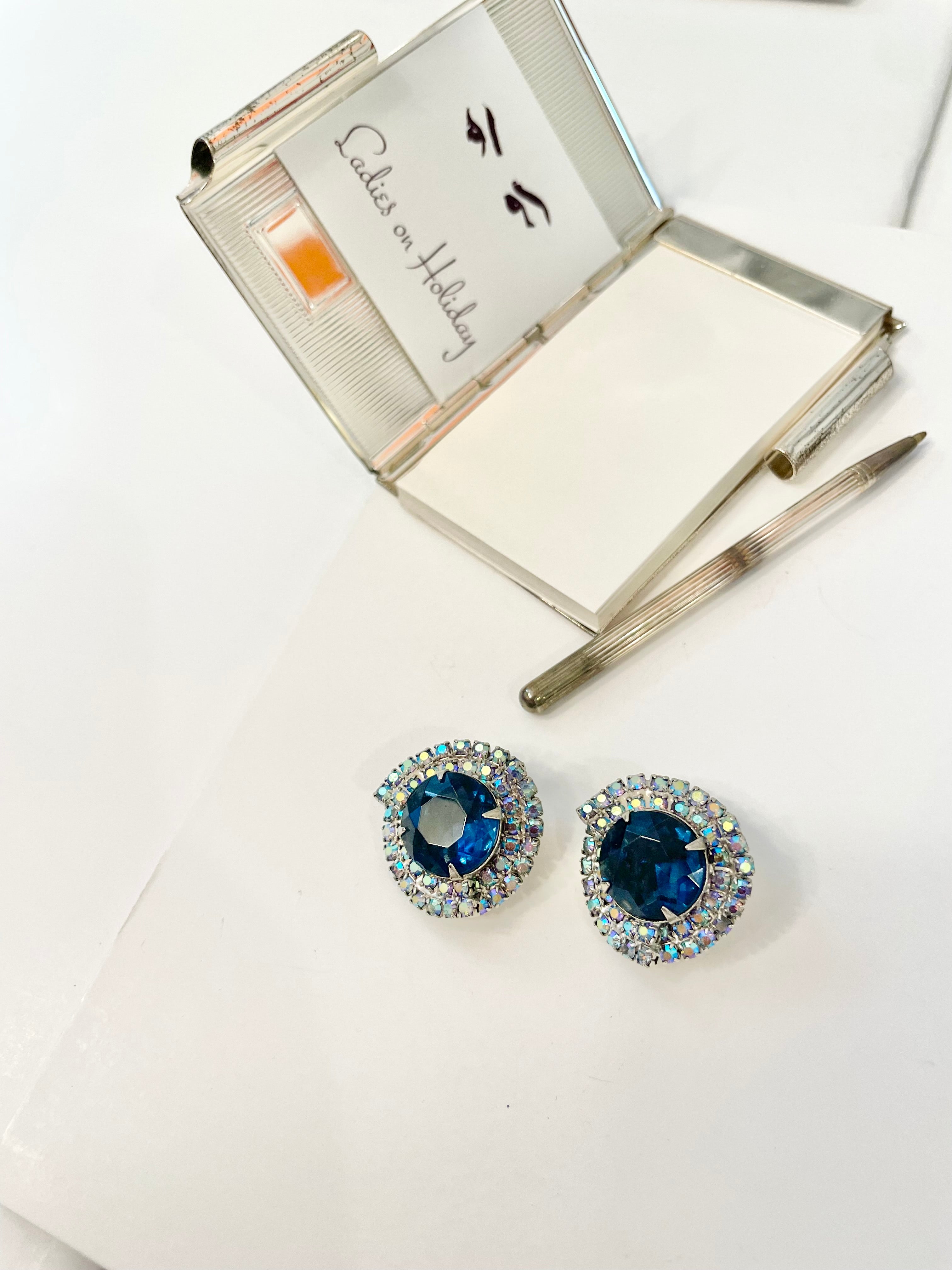 1960's  divine french sapphire glass button earrings.... oh so darling