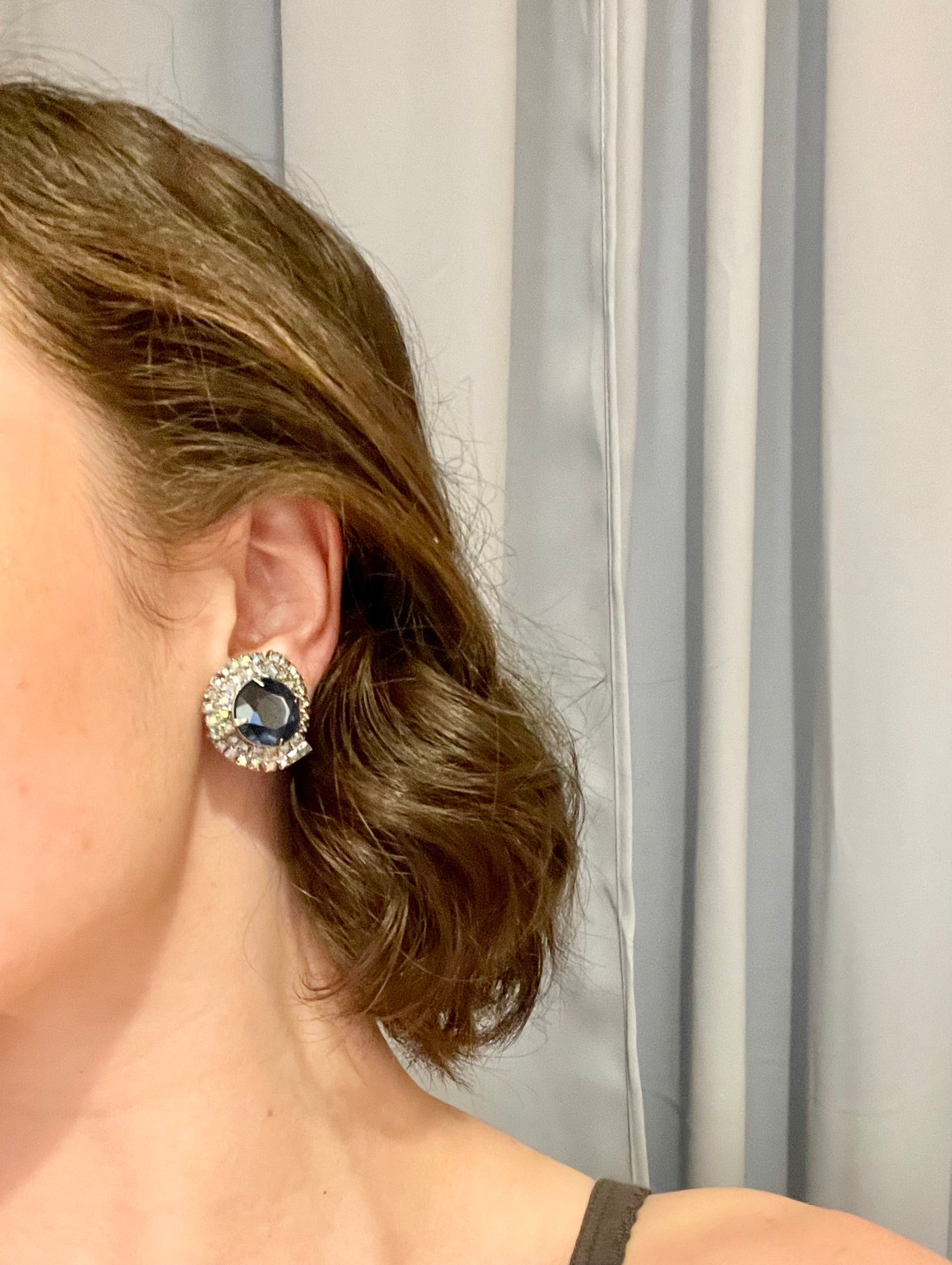 1960's  divine french sapphire glass button earrings.... oh so darling