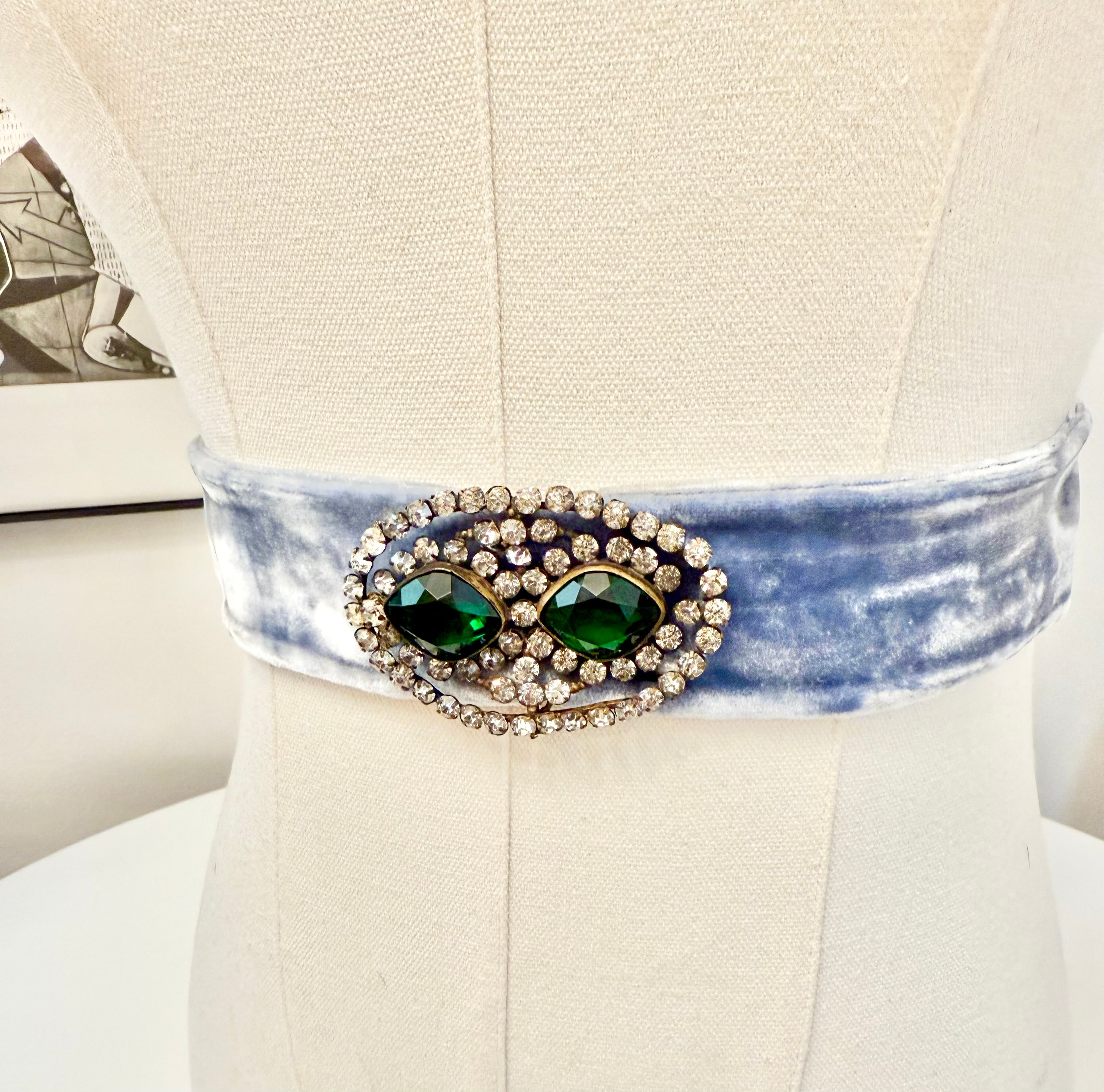 The most extraordinary deco dress belt! Emeralds and velvet.