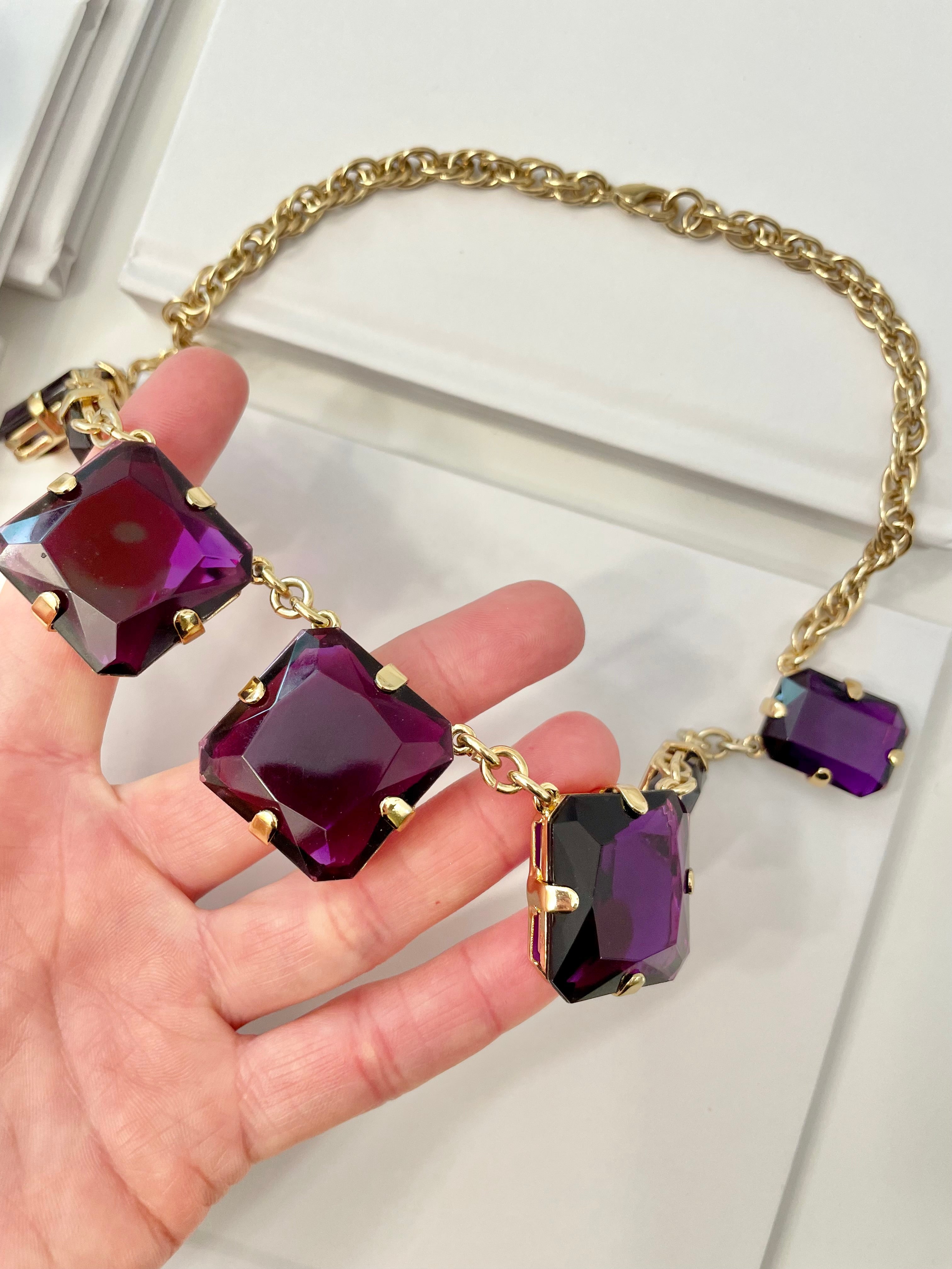 The Happy Hostess and her love affair with color. This stunning deep purple stone statement necklace is truly extraordinary!