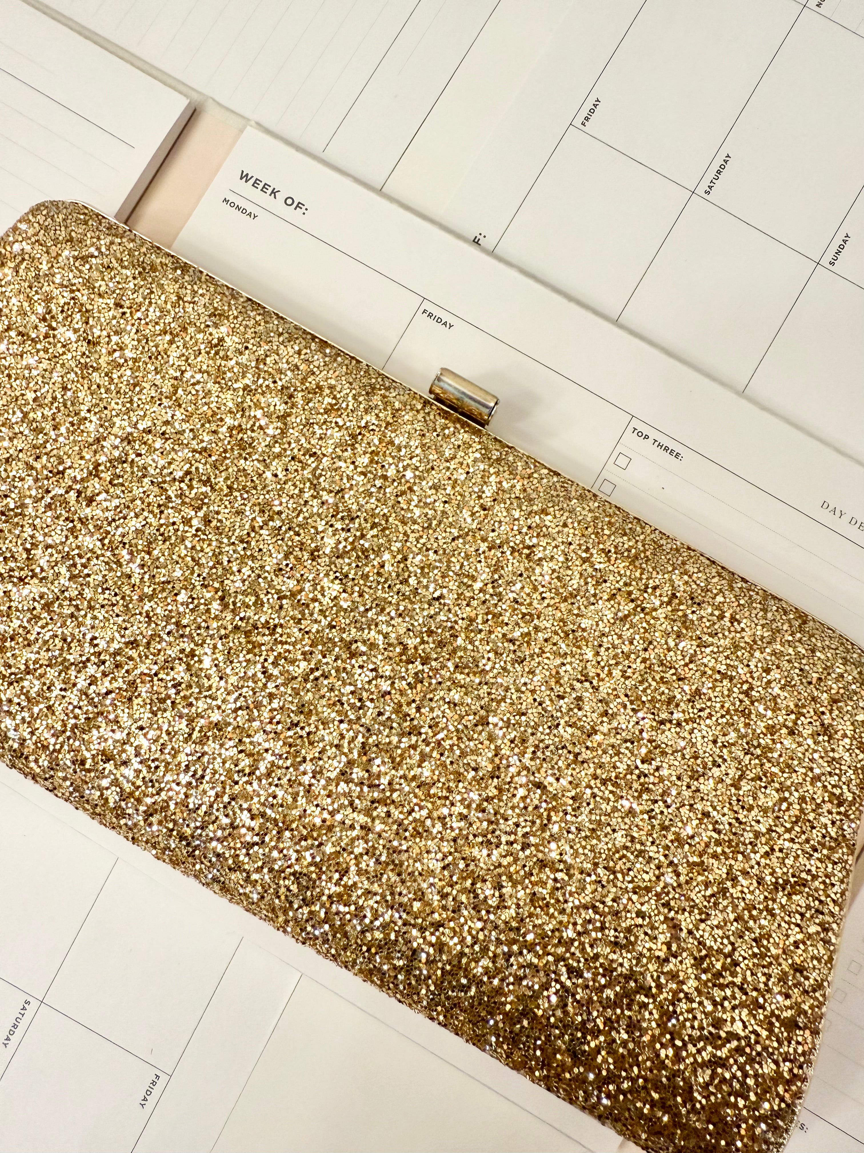 1960's party gal gold glitter clutch bag.... so sassy