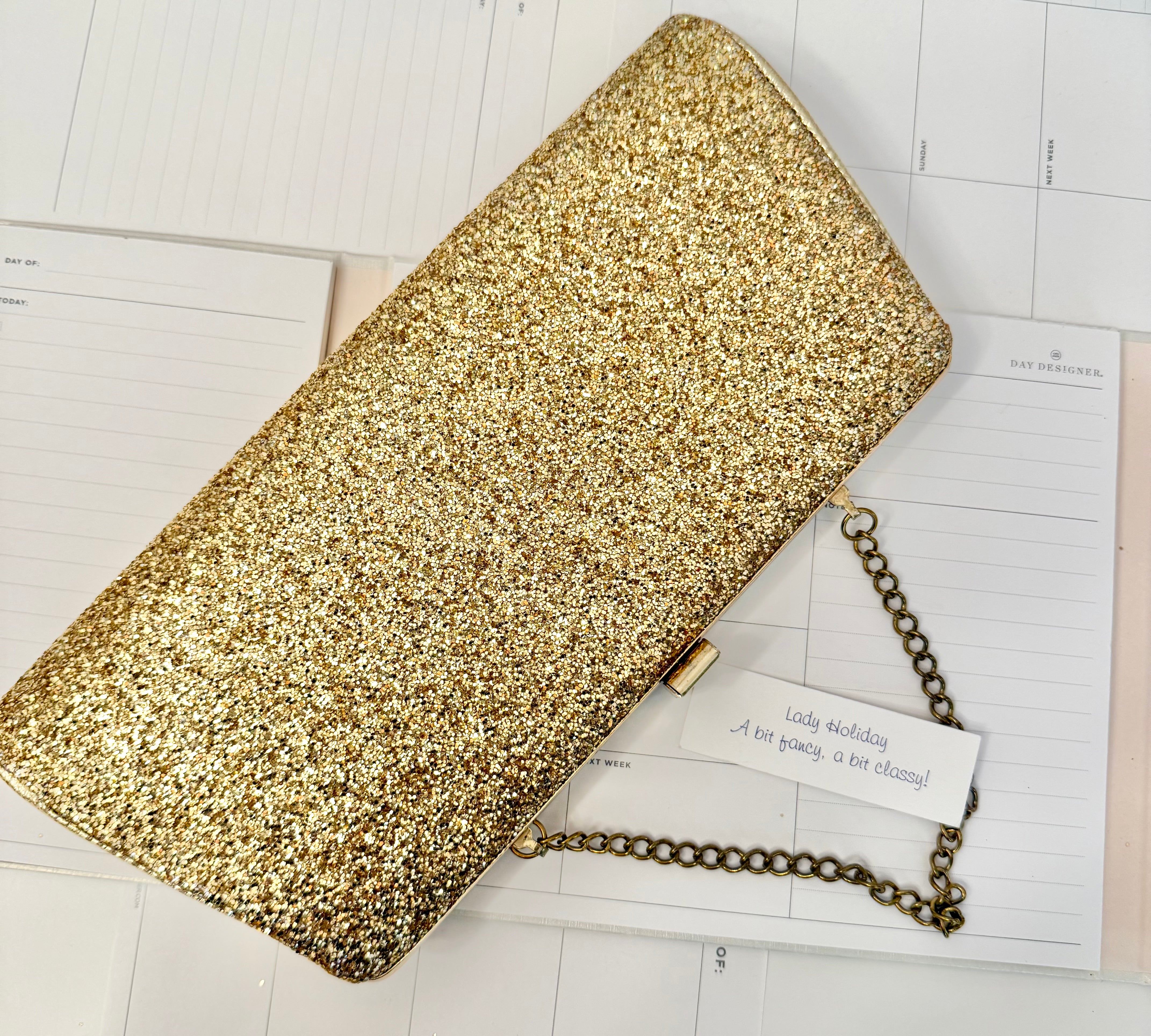 1960's party gal gold glitter clutch bag.... so sassy